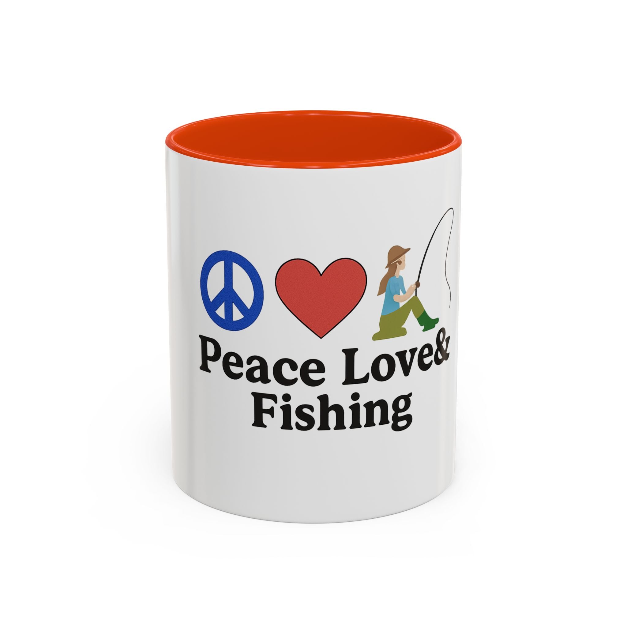 Peace, Love & Fishing Mug - Colorful Ceramic Coffee Cup for Anglers