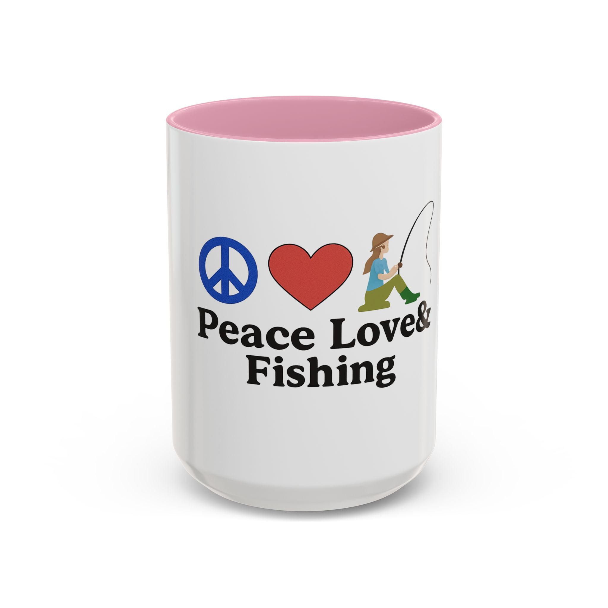 Peace, Love & Fishing Mug - Colorful Ceramic Coffee Cup for Anglers