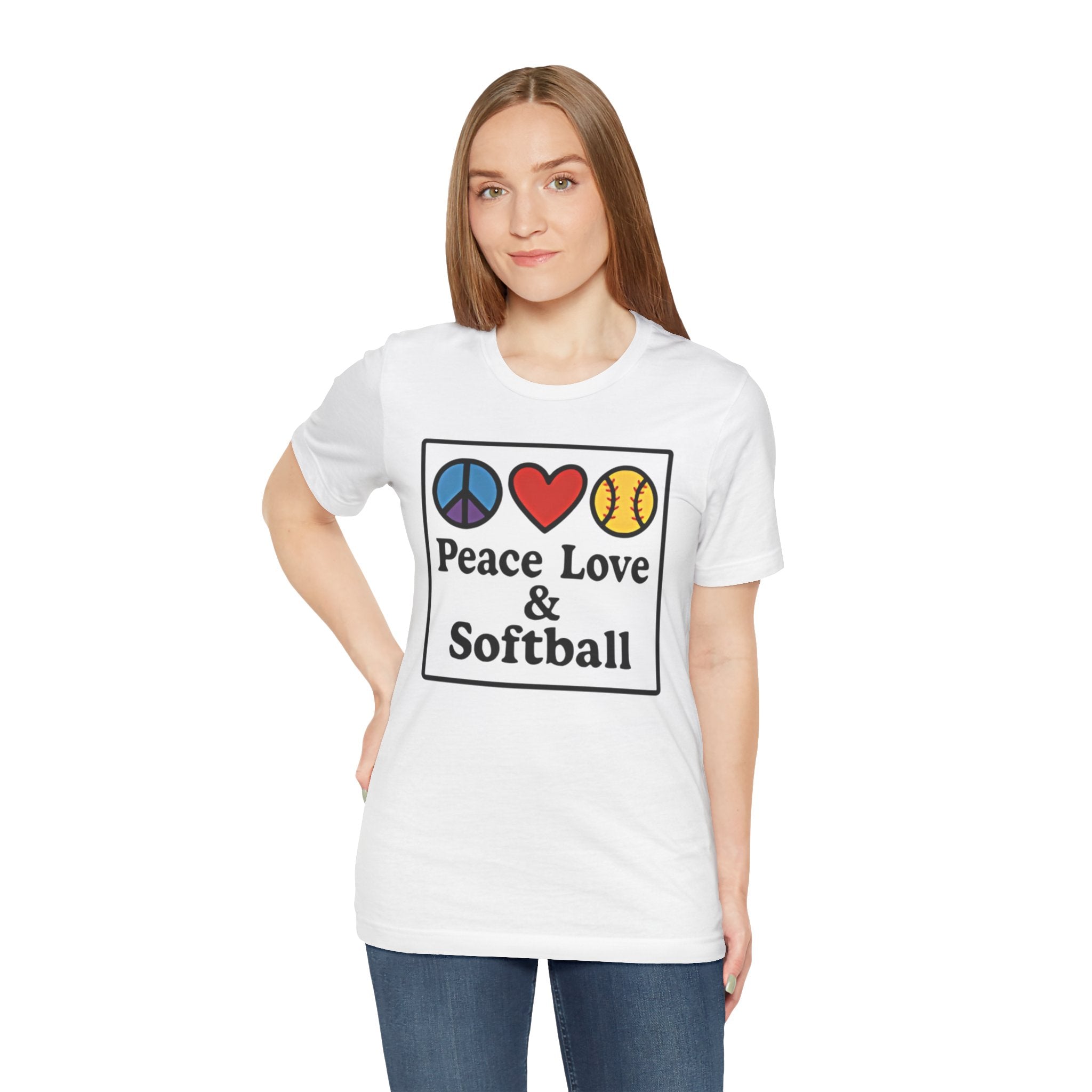 Peace Love & Softball Tee - Unisex Jersey Short Sleeve Shirt