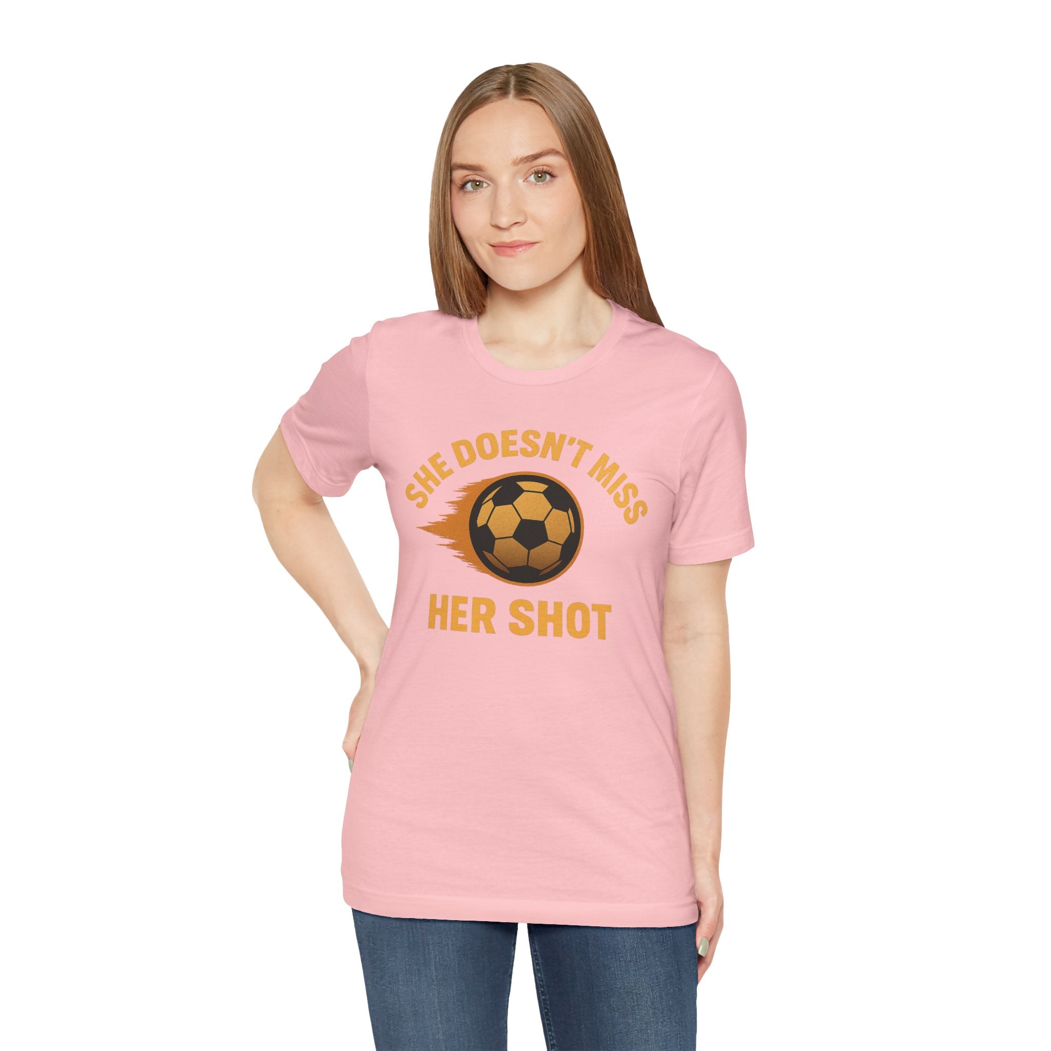Soccer Motivational Tee - She Doesn't Miss Her Shot