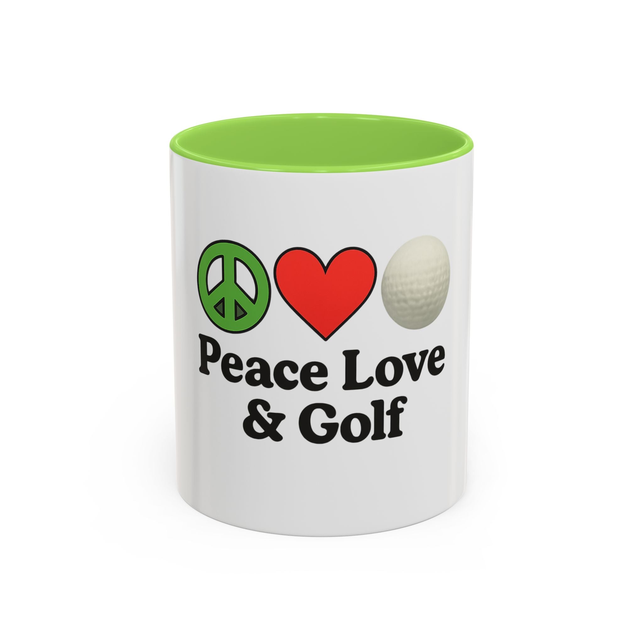 Peace, Love & Golf Mug - Colorful Ceramic Coffee Cup for Golf Lovers