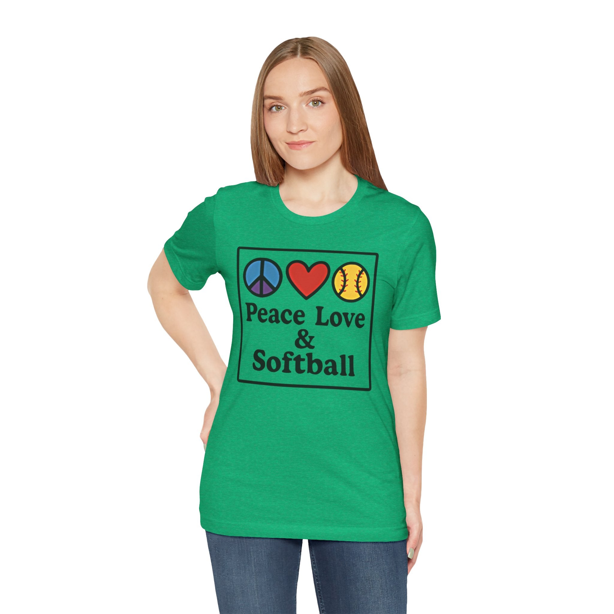 Peace Love & Softball Tee - Unisex Jersey Short Sleeve Shirt