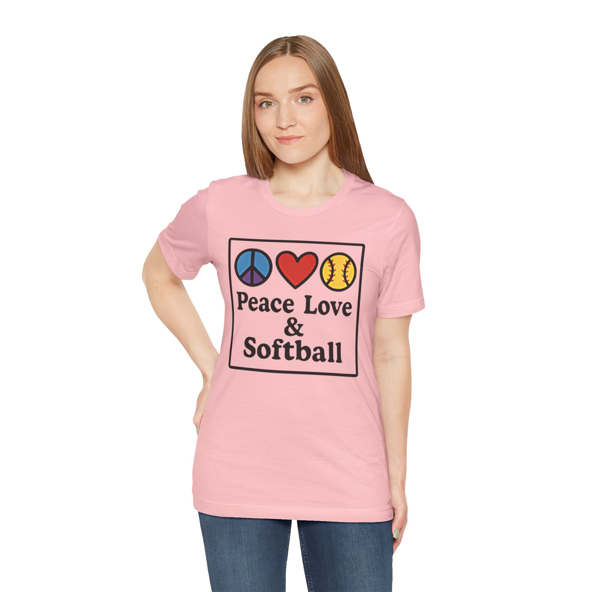 Peace Love & Softball Tee - Unisex Jersey Short Sleeve Shirt