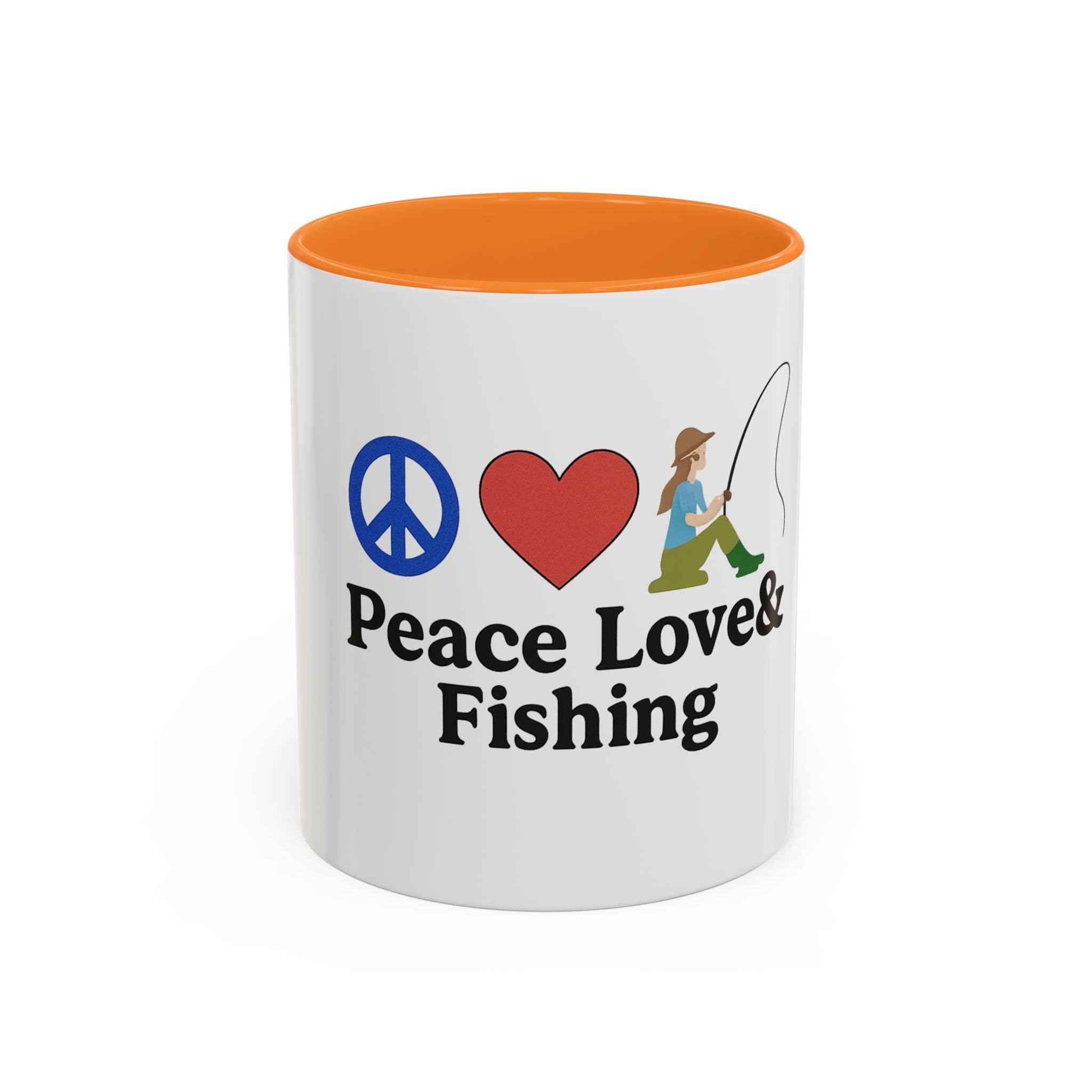 Peace, Love & Fishing Mug - Colorful Ceramic Coffee Cup for Anglers