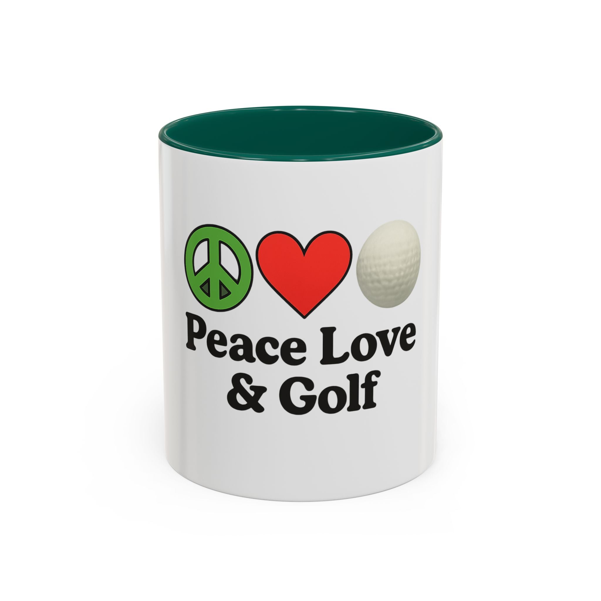 Peace, Love & Golf Mug - Colorful Ceramic Coffee Cup for Golf Lovers