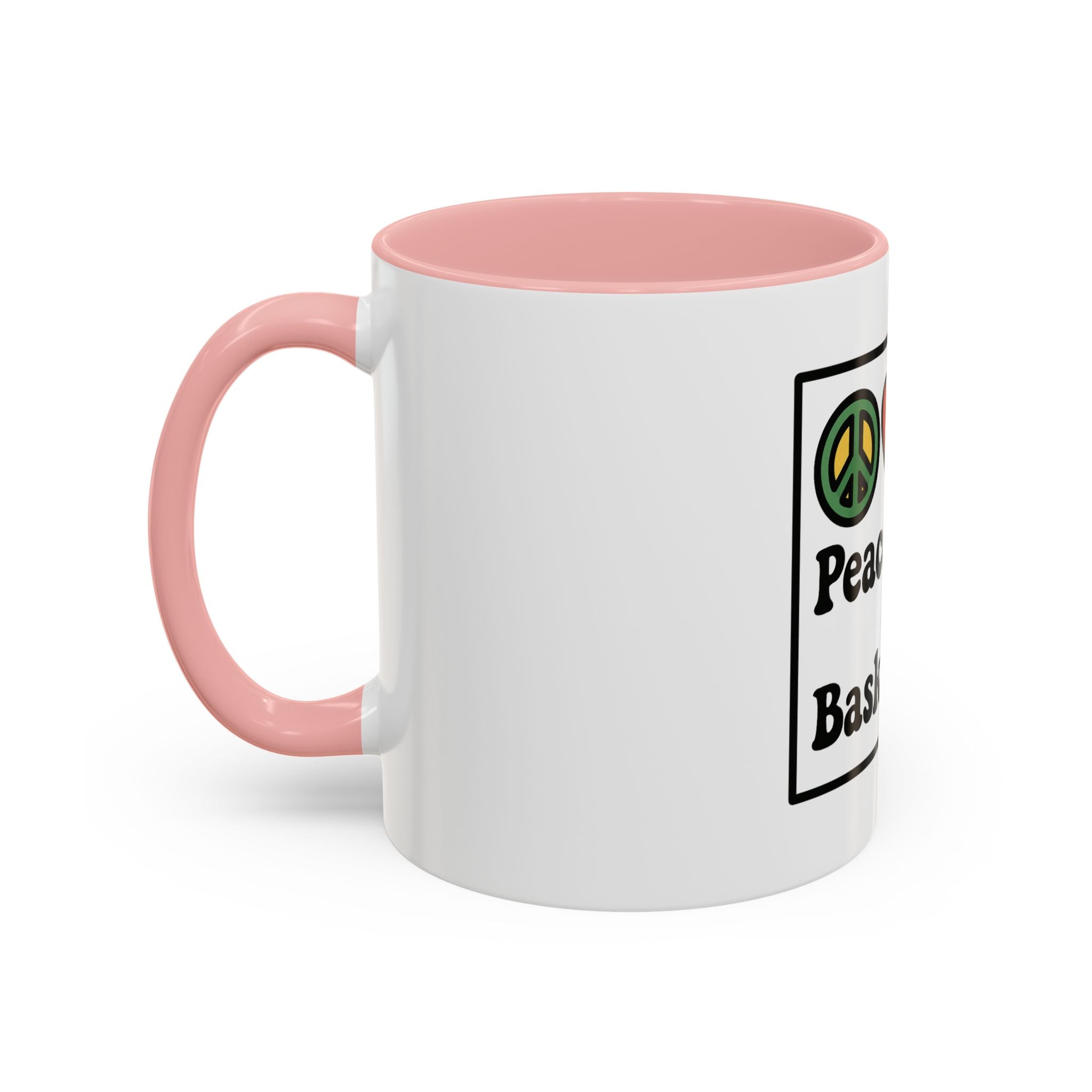 Accent Coffee Mug with Peace, Love & Basketball Design