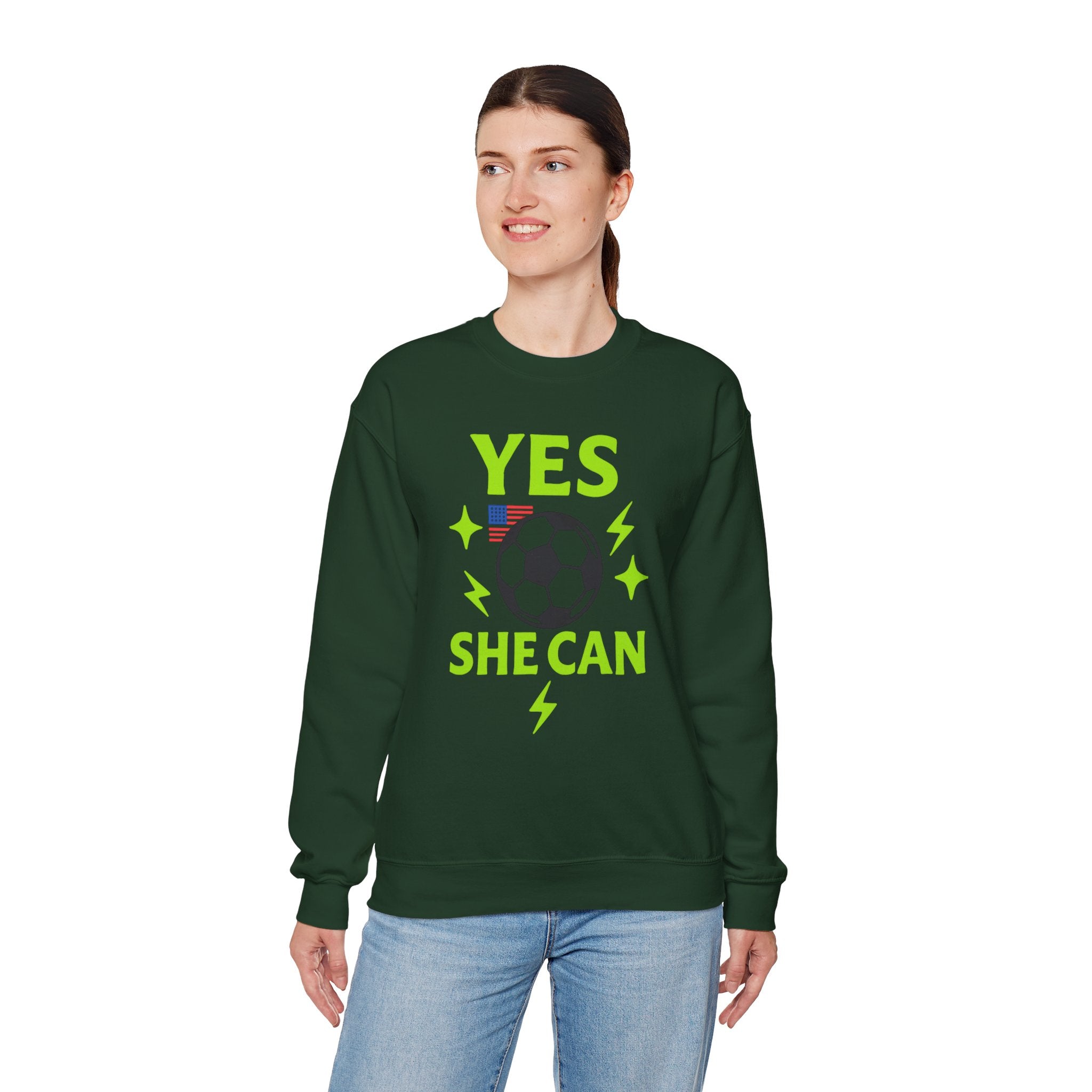 Yes, She Can Soccer Sweatshirt, Unisex Crewneck