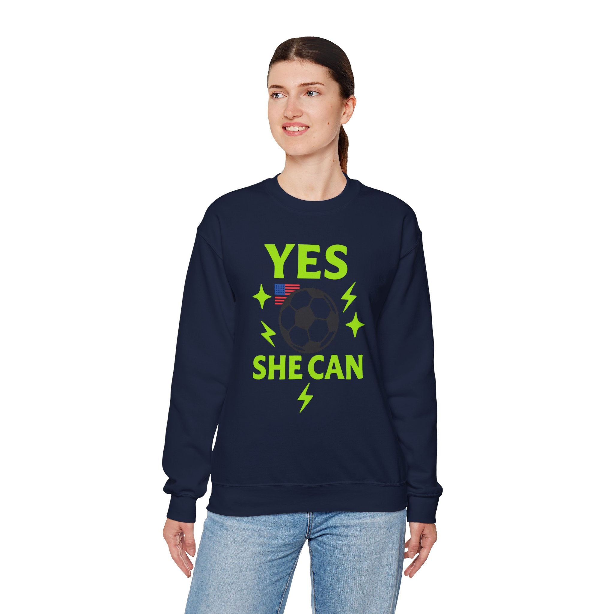 Yes, She Can Soccer Sweatshirt, Unisex Crewneck