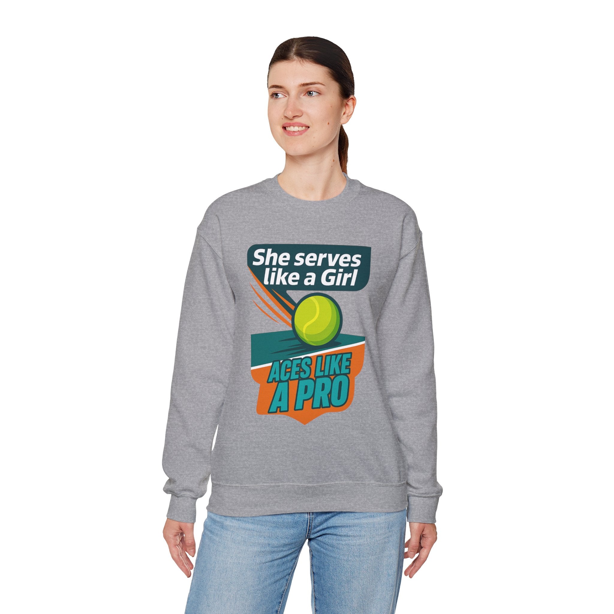 She Serves Like A Girl Sweatshirt, Unisex Crewneck