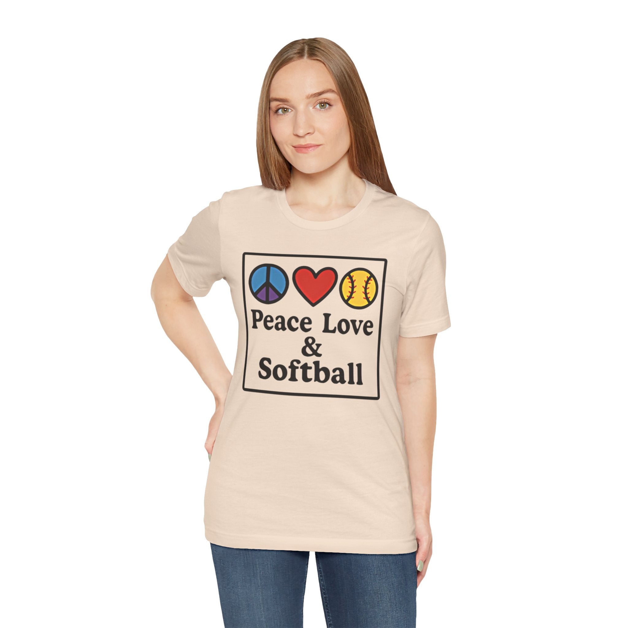 Peace Love & Softball Tee - Unisex Jersey Short Sleeve Shirt
