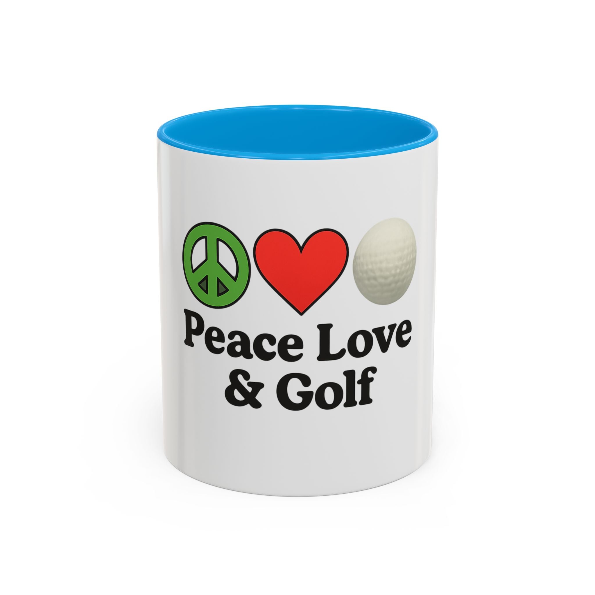 Peace, Love & Golf Mug - Colorful Ceramic Coffee Cup for Golf Lovers