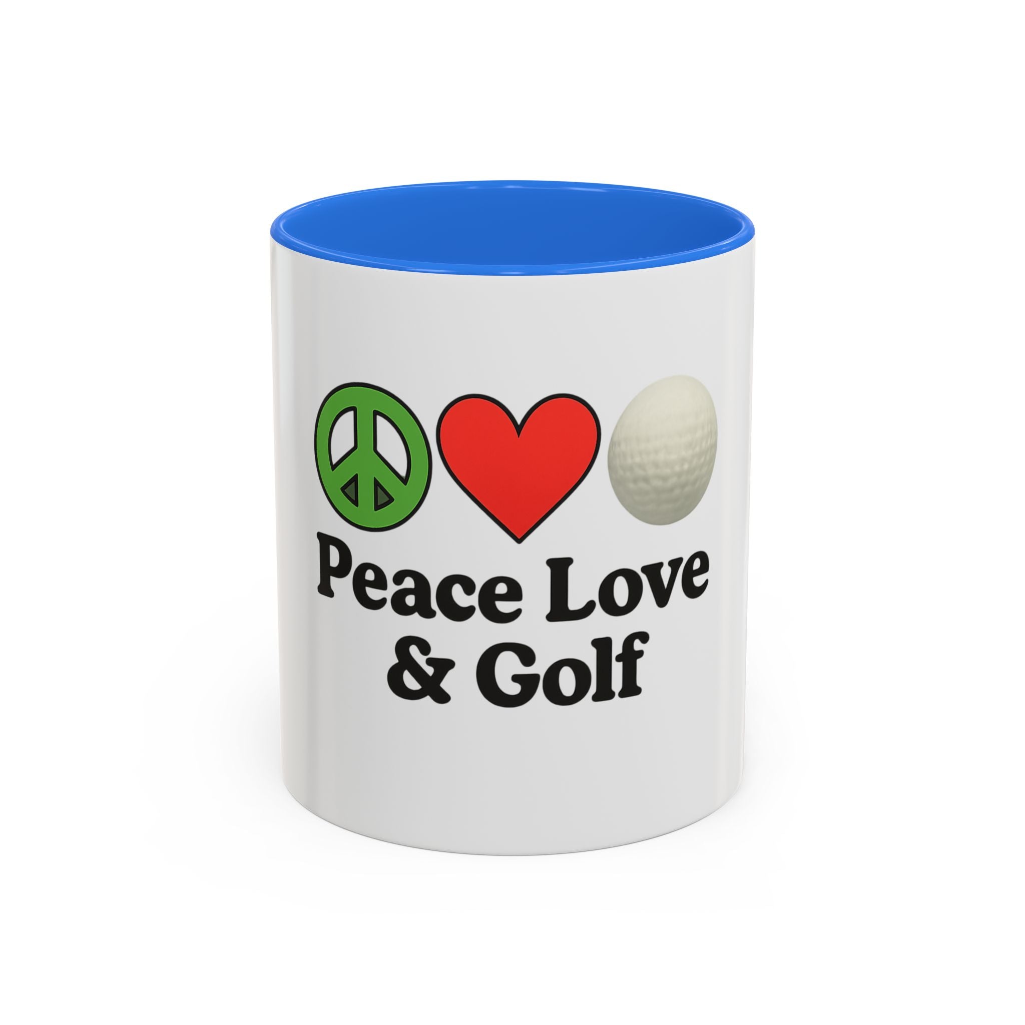 Peace, Love & Golf Mug - Colorful Ceramic Coffee Cup for Golf Lovers