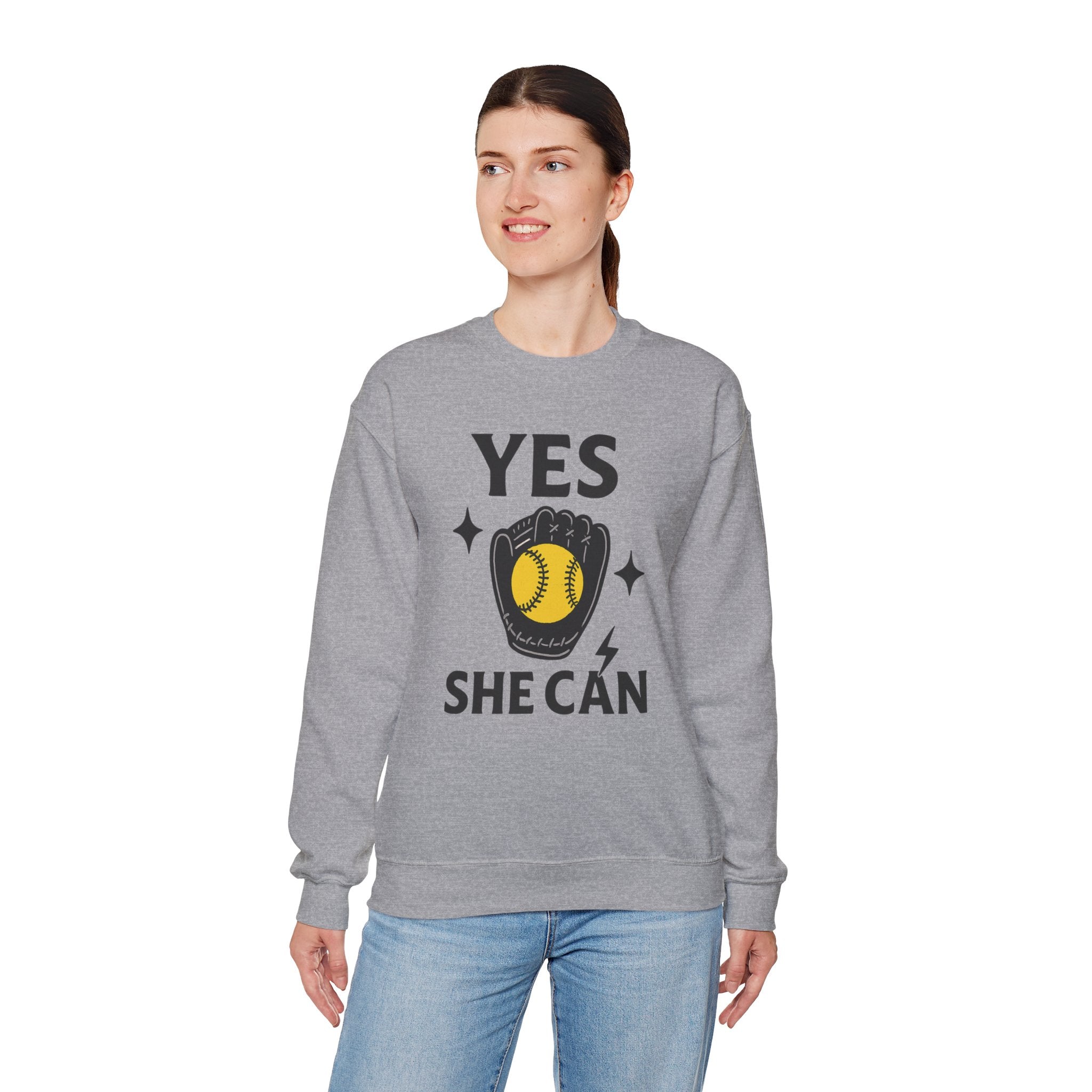 Yes, She Can Softball Sweatshirt, Unisex Crewneck