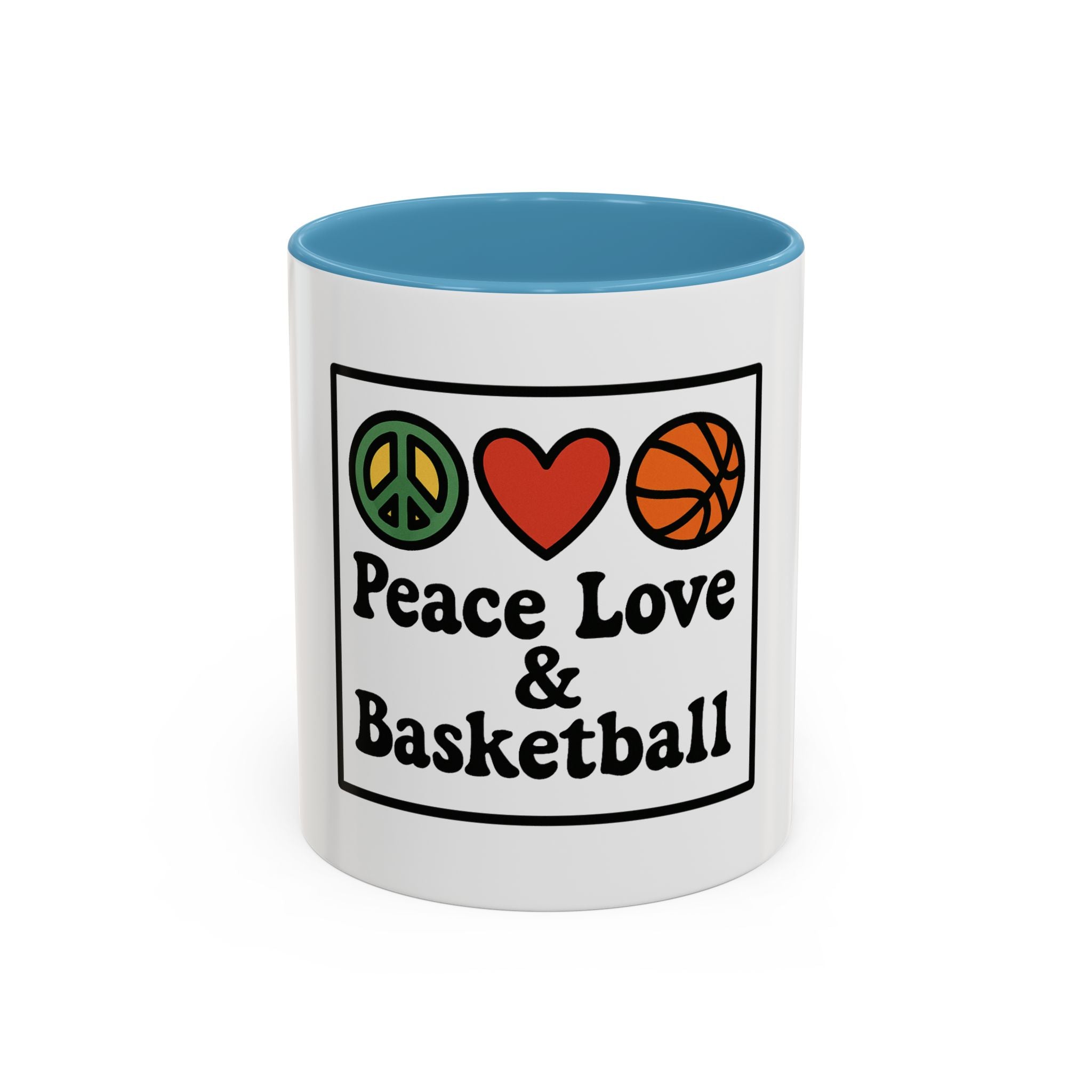 Accent Coffee Mug with Peace, Love & Basketball Design