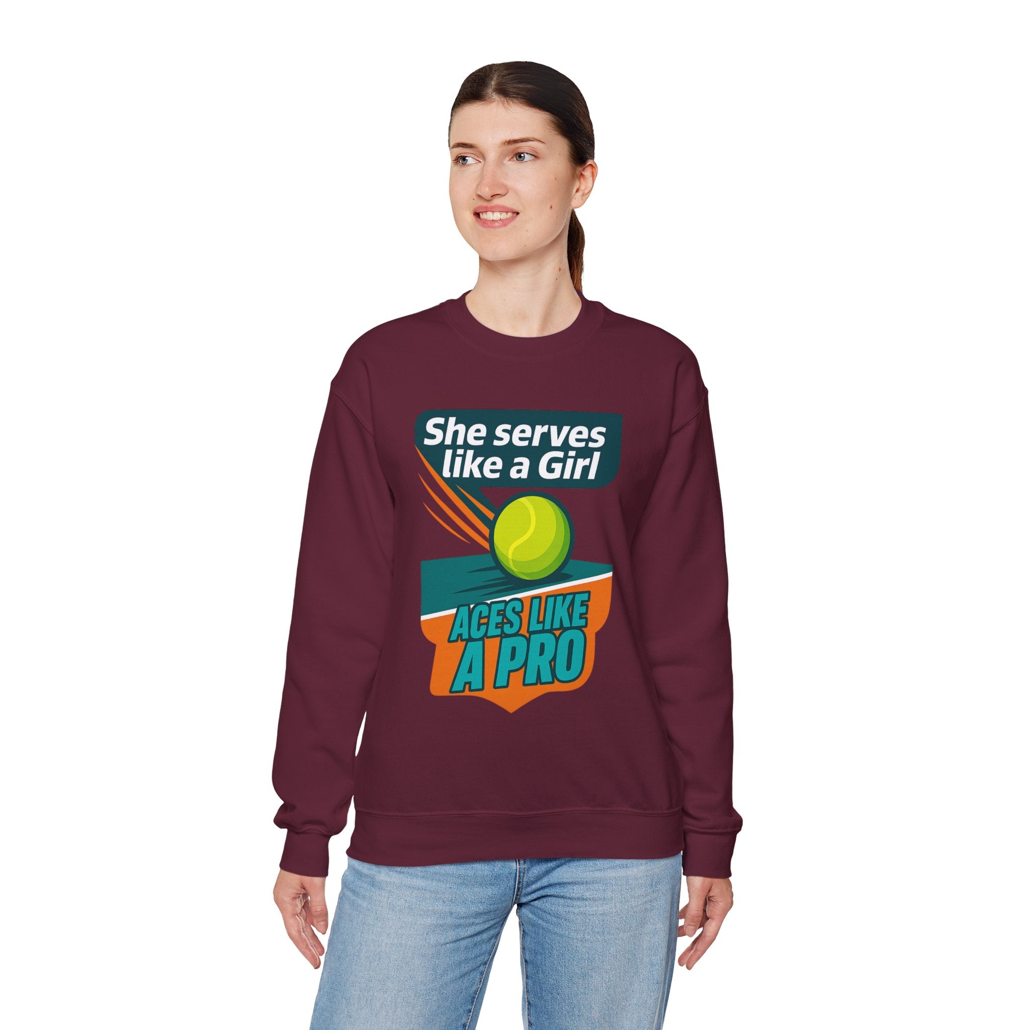 She Serves Like A Girl Sweatshirt, Unisex Crewneck