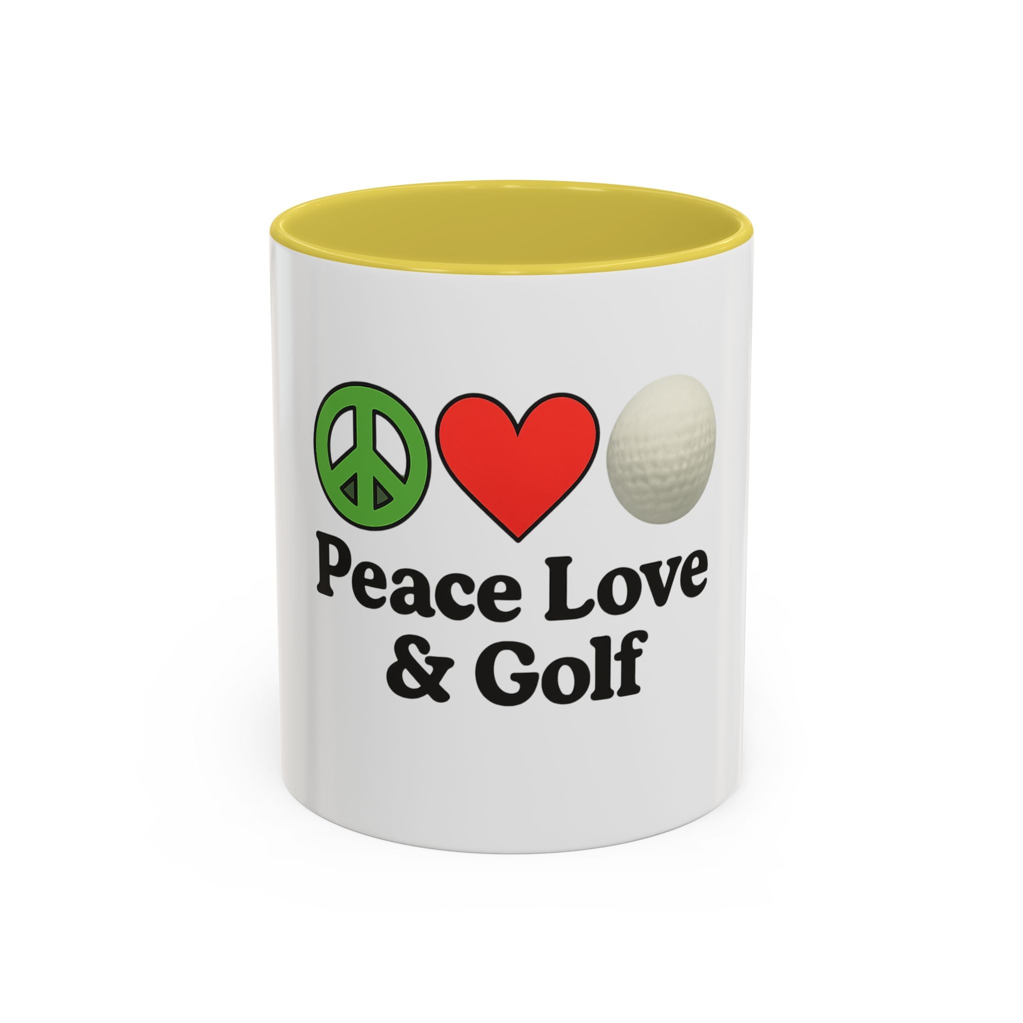 Peace, Love & Golf Mug - Colorful Ceramic Coffee Cup for Golf Lovers