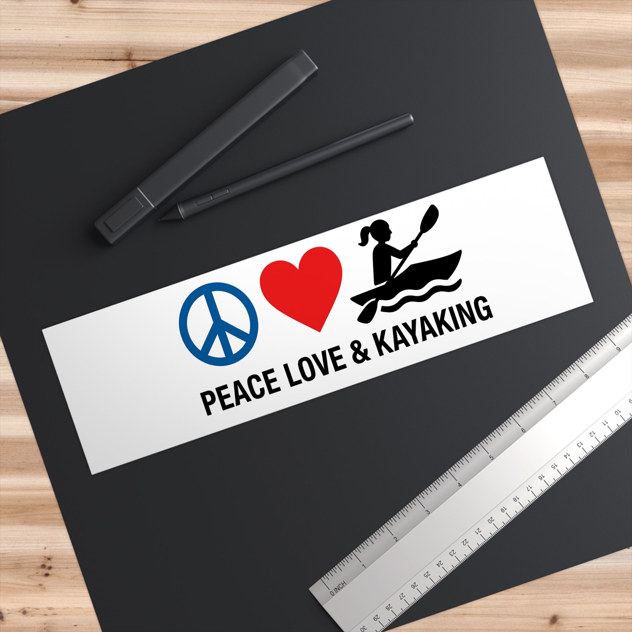 Kayaking Peace Love Bumper Sticker