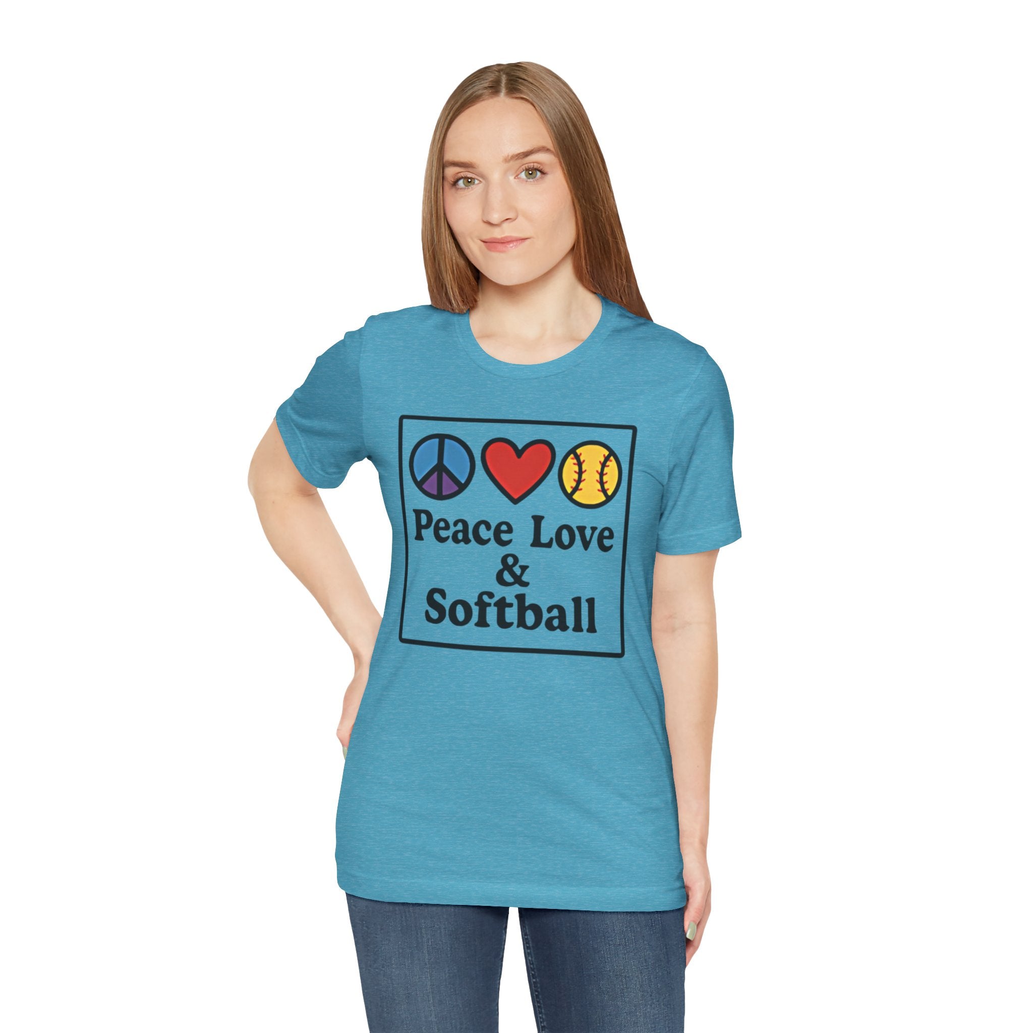 Peace Love & Softball Tee - Unisex Jersey Short Sleeve Shirt