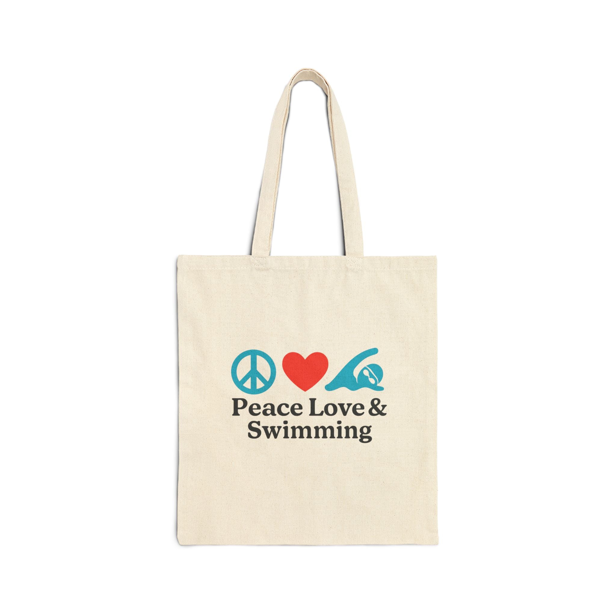 Peace, Love & Swimming Tote Bag - Eco-Friendly Cotton Canvas