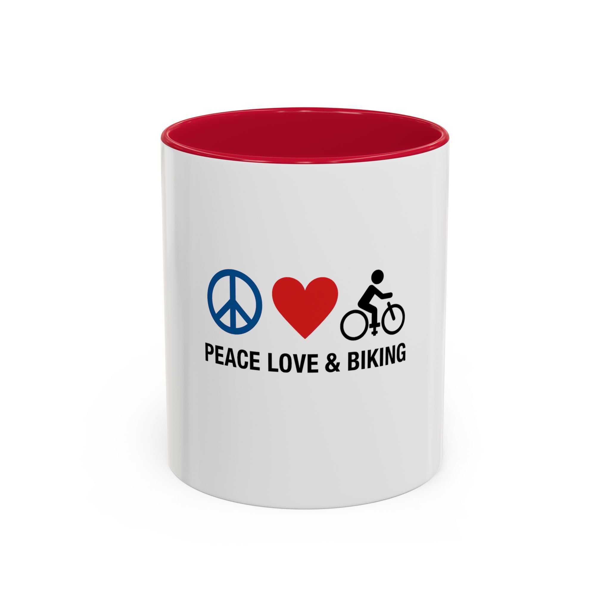 Peace Love Biking Mug - Colorful 11oz & 15oz Coffee Cup