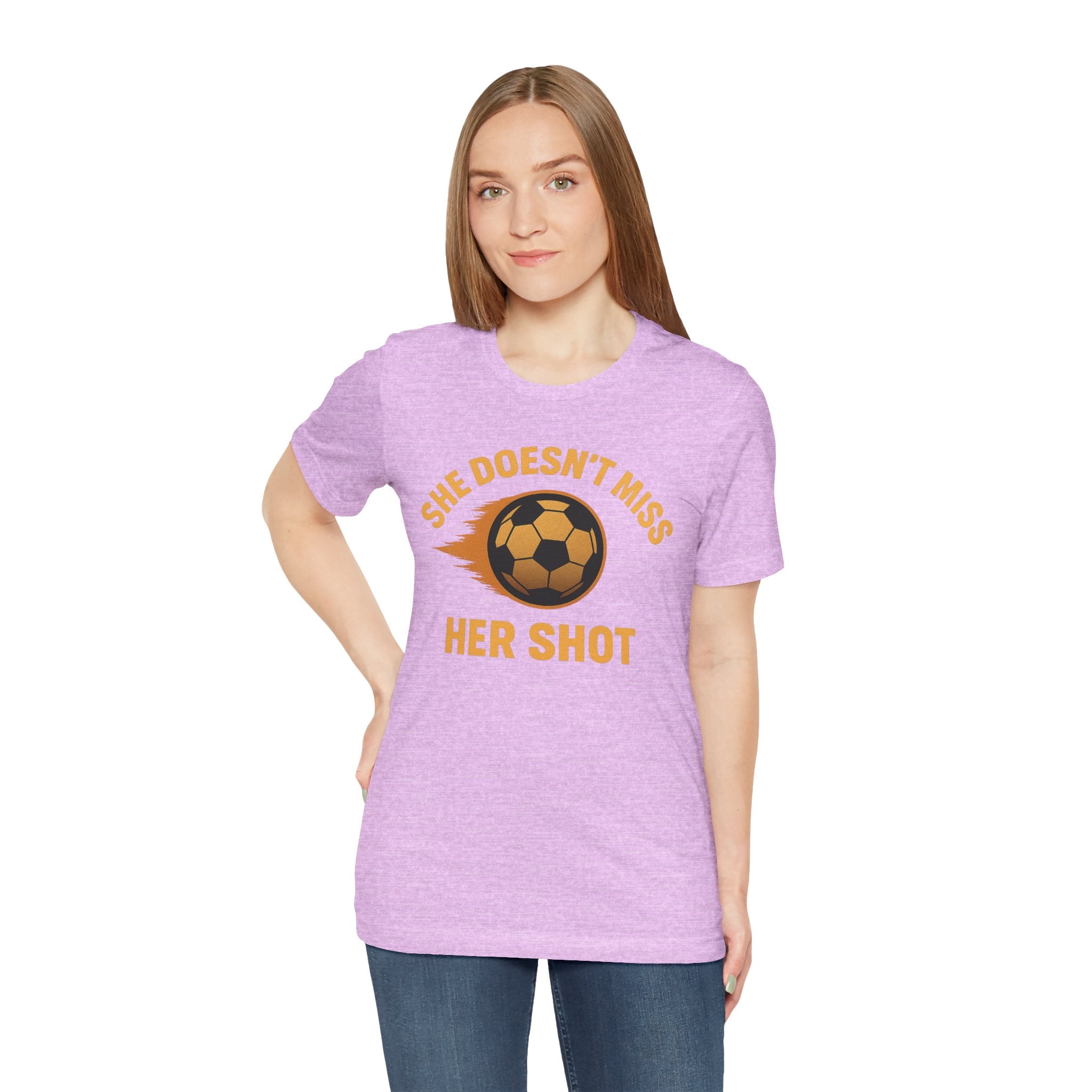 Soccer Motivational Tee - She Doesn't Miss Her Shot