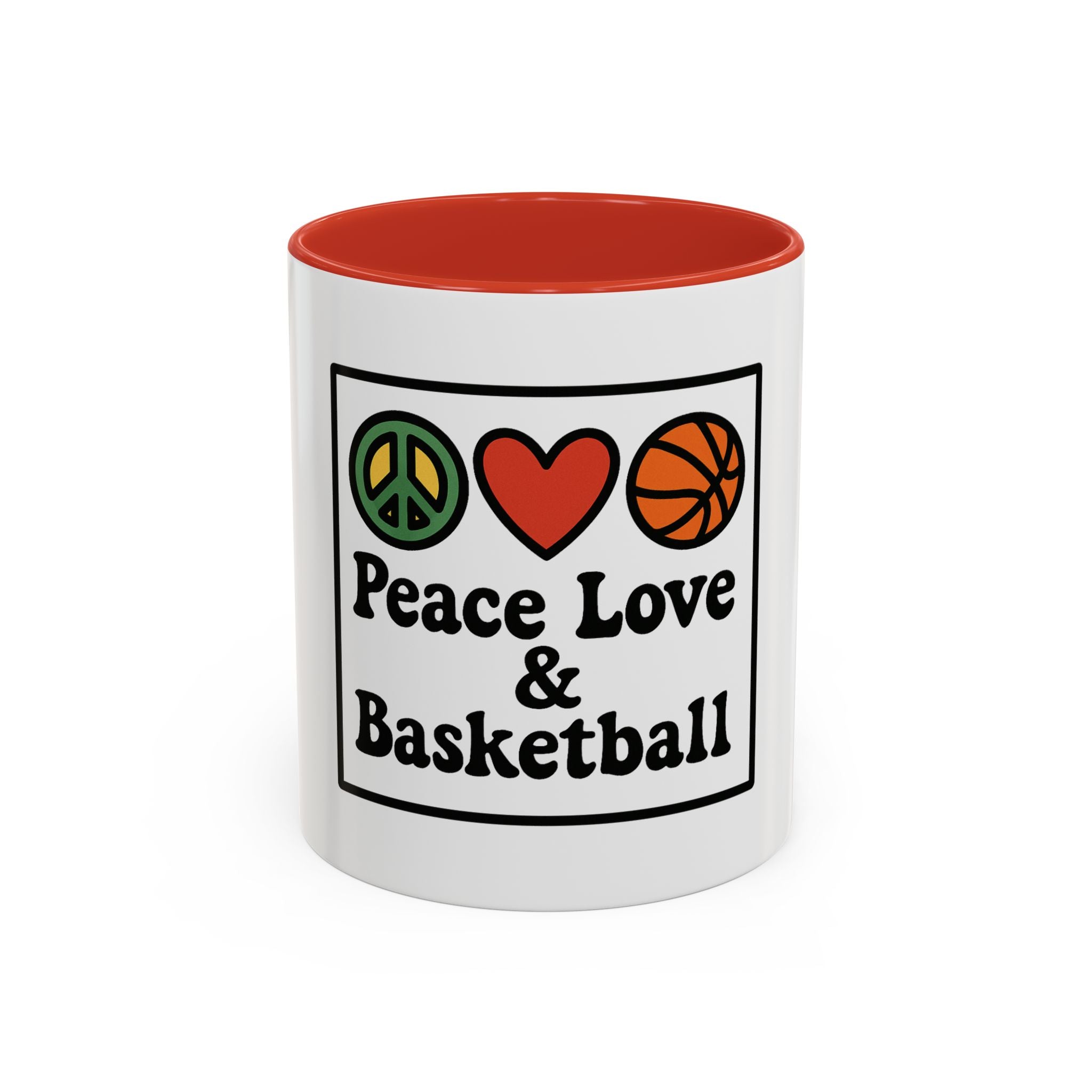 Accent Coffee Mug with Peace, Love & Basketball Design