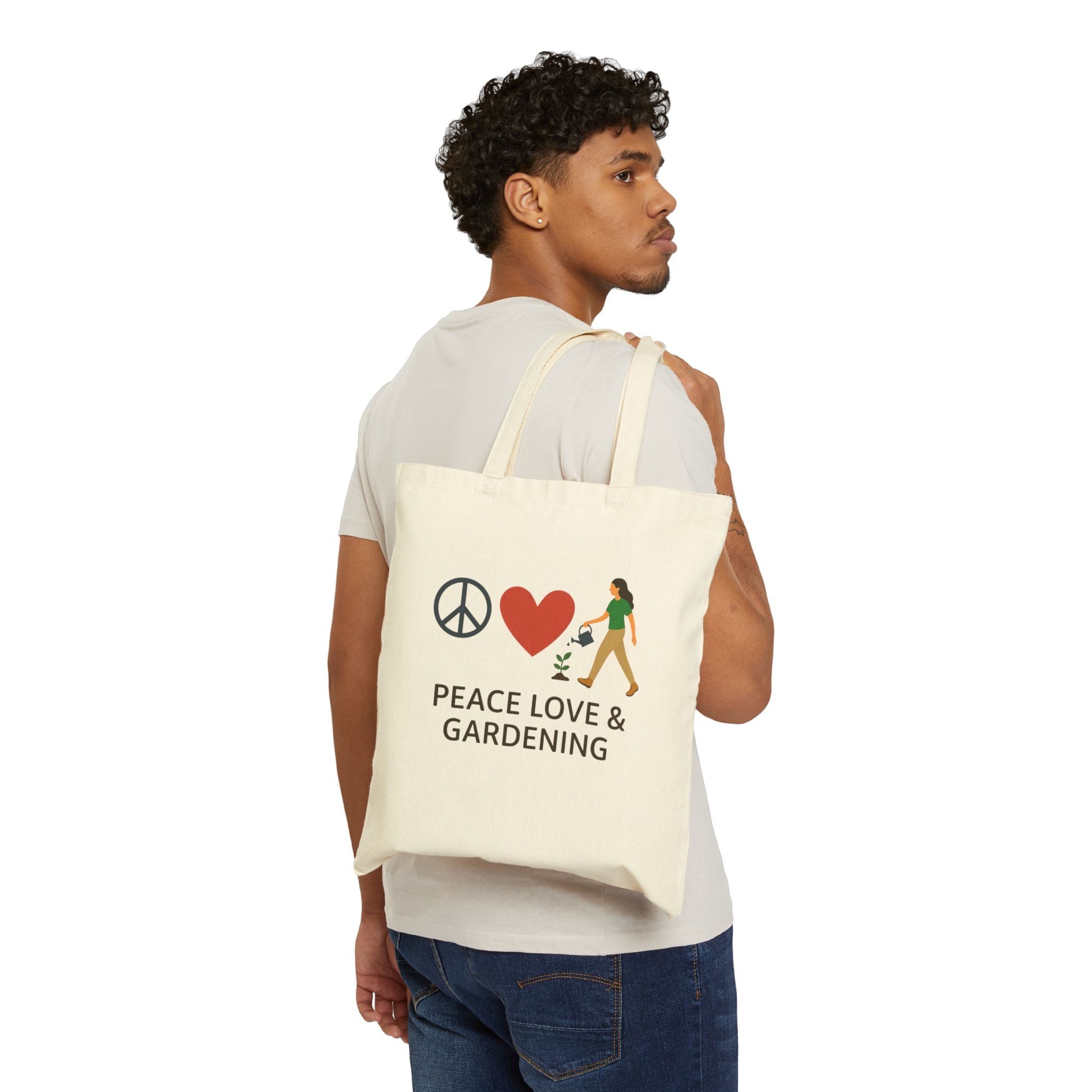 Peace, Love & Gardening Cotton Canvas Tote Bag