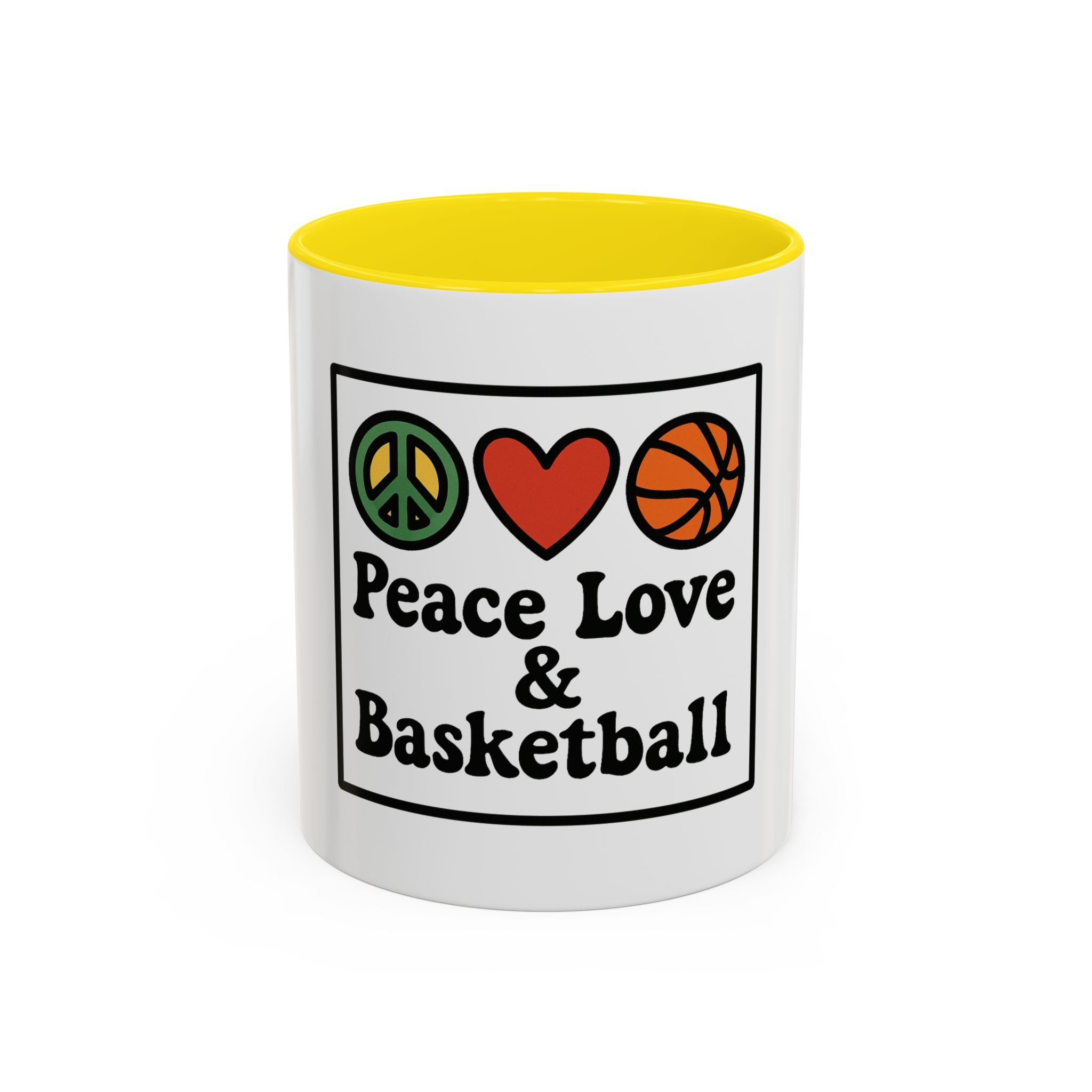 Accent Coffee Mug with Peace, Love & Basketball Design