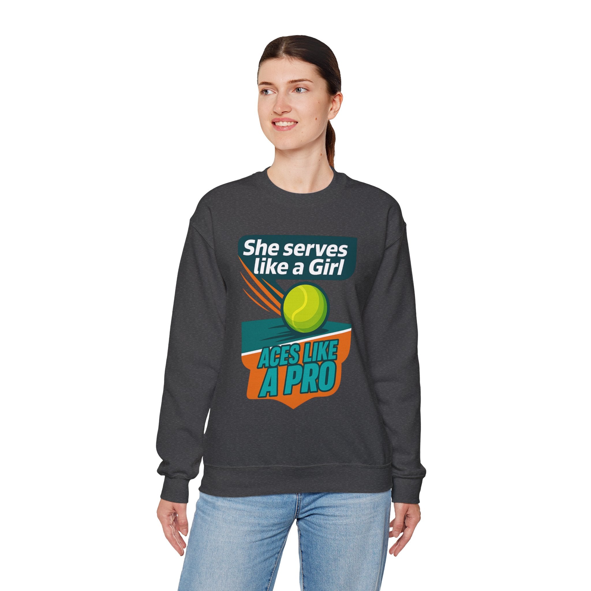She Serves Like A Girl Sweatshirt, Unisex Crewneck