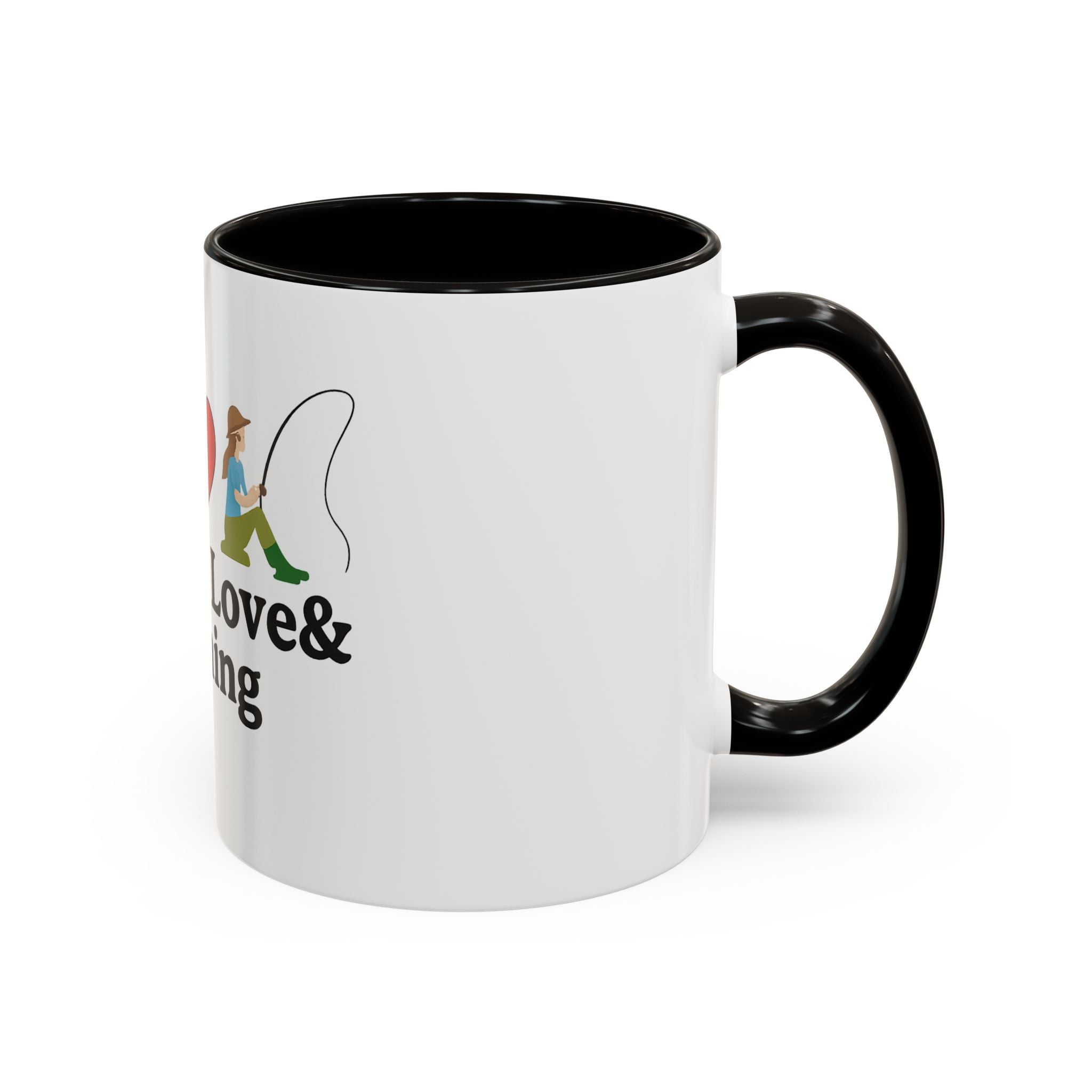 Peace, Love & Fishing Mug - Colorful Ceramic Coffee Cup for Anglers