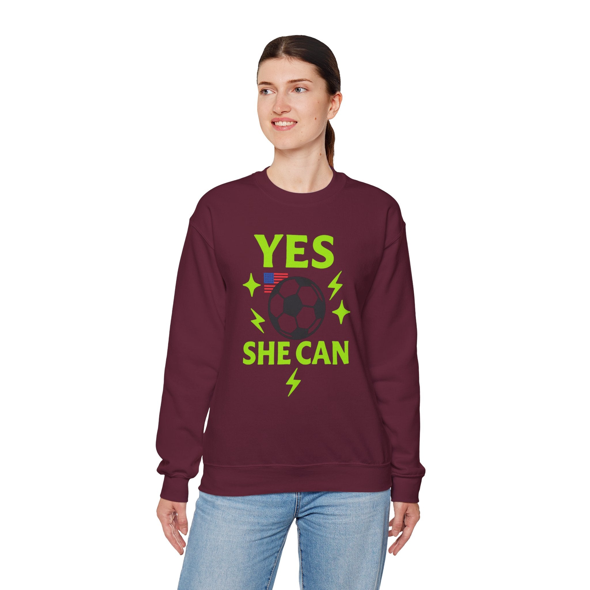 Yes, She Can Soccer Sweatshirt, Unisex Crewneck