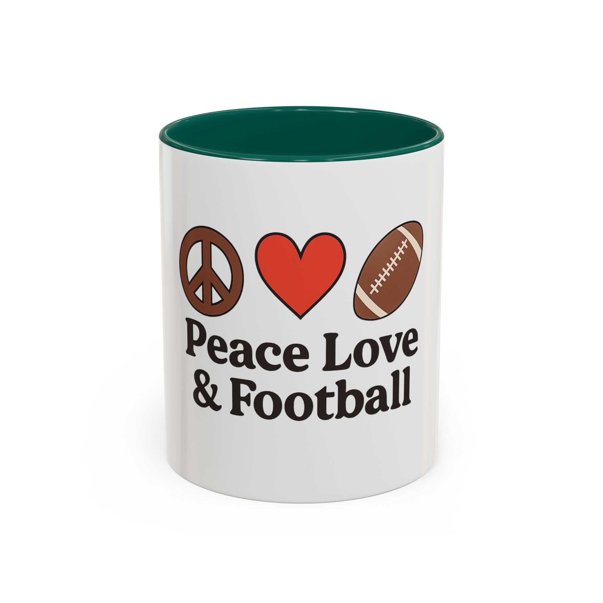 Peace, Love & Football Mug - Colorful Ceramic Drinkware for Sports Lovers