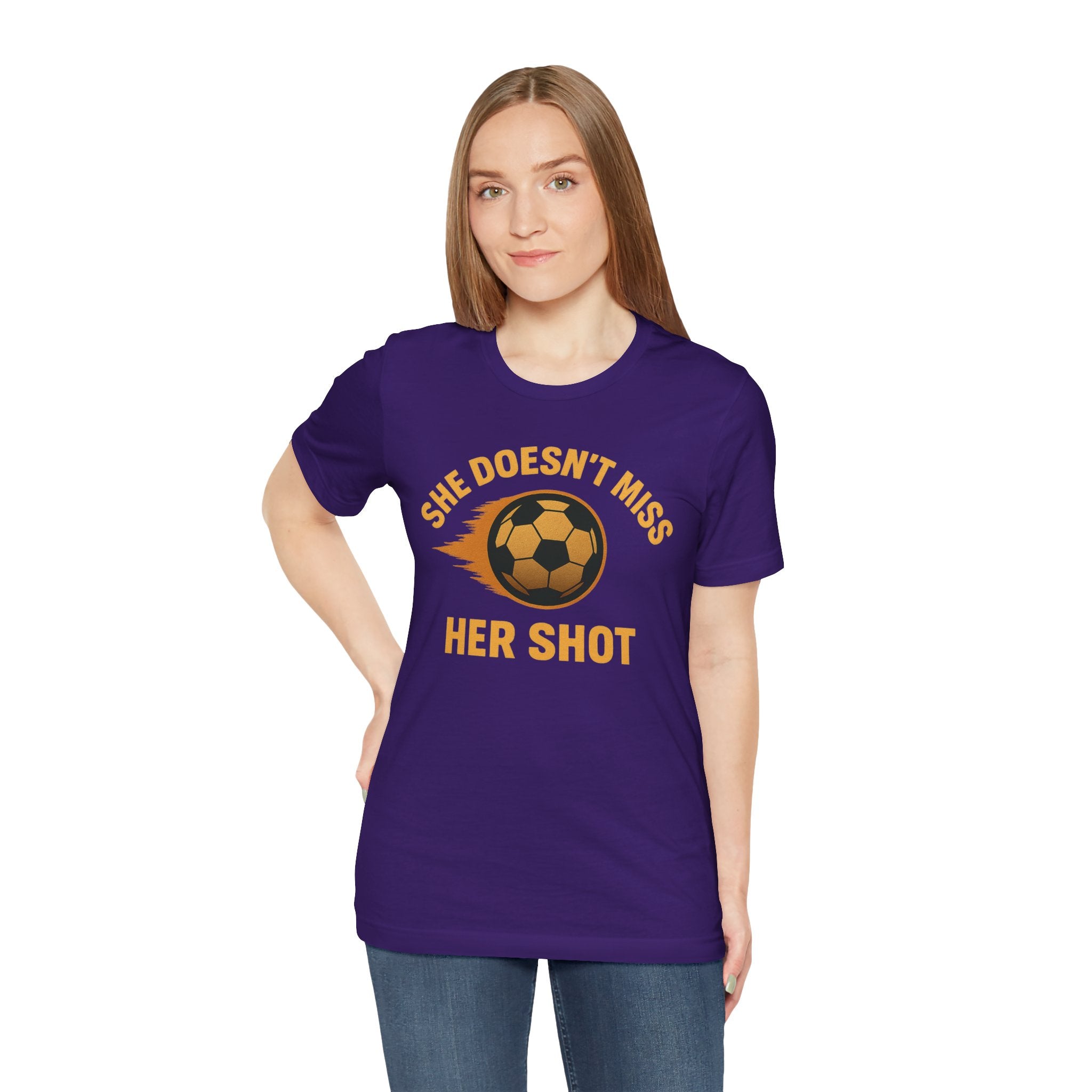 Soccer Motivational Tee - She Doesn't Miss Her Shot