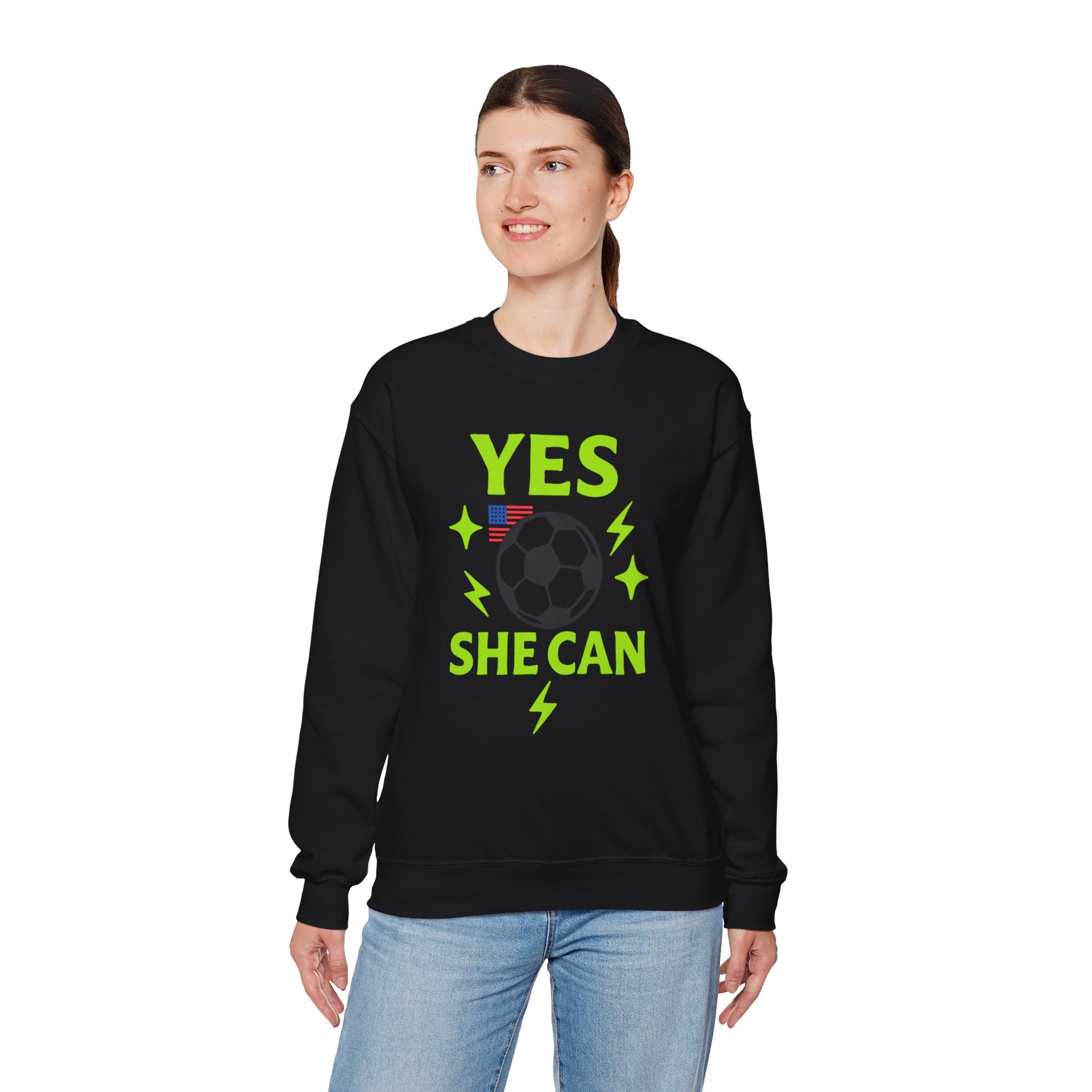 Yes, She Can Soccer Sweatshirt, Unisex Crewneck