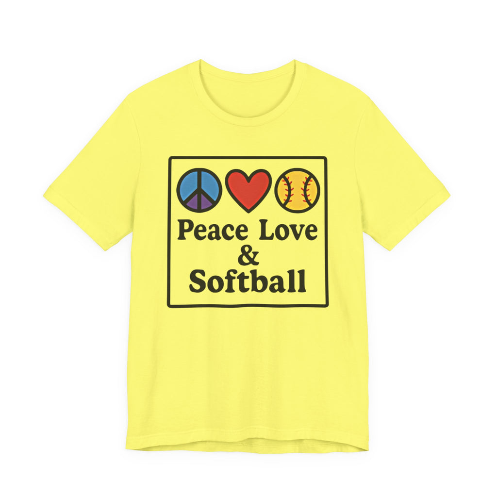 Peace Love & Softball Tee - Unisex Jersey Short Sleeve Shirt