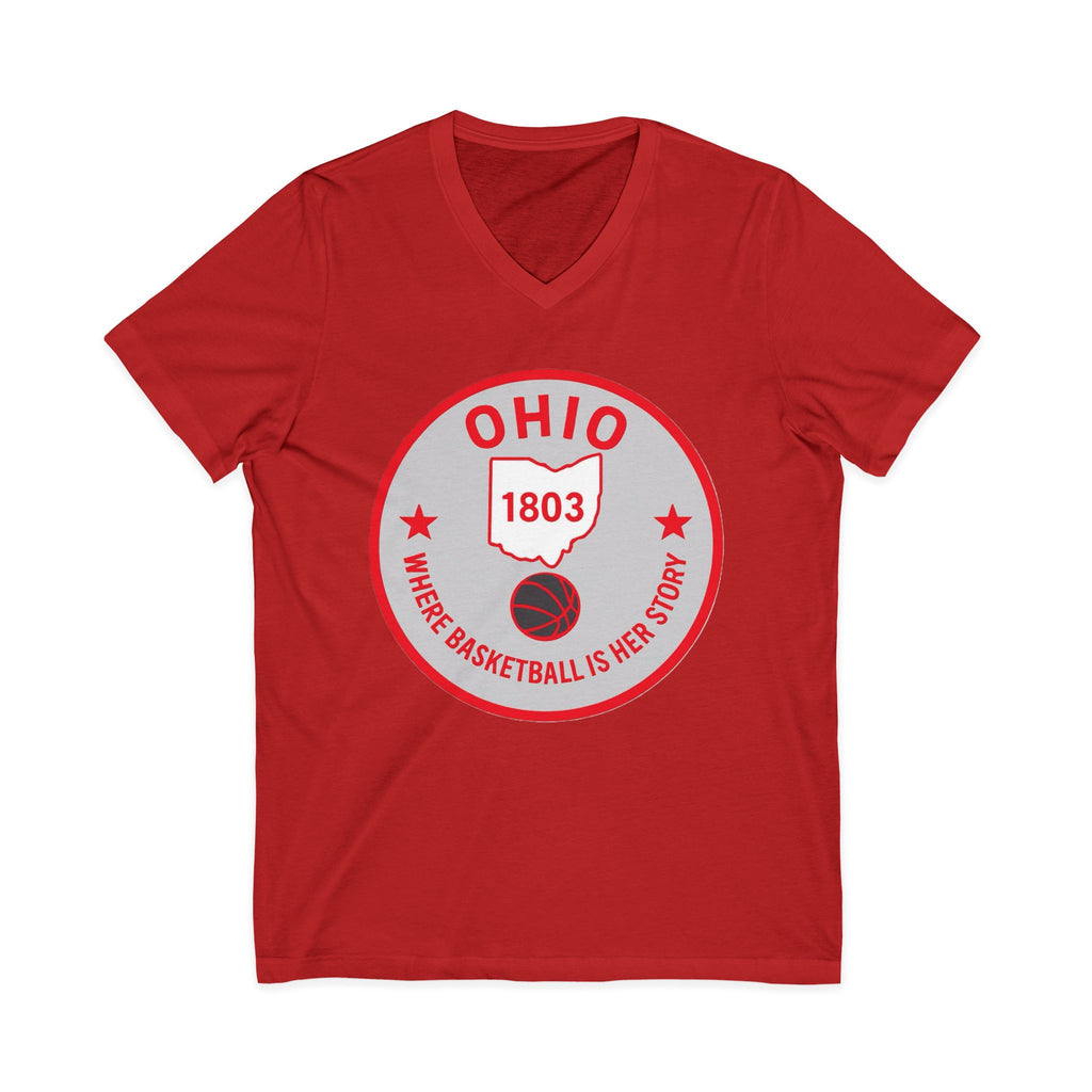 Ohio Basketball State Tee — "Where Basketball Is Her Story" V‑Neck