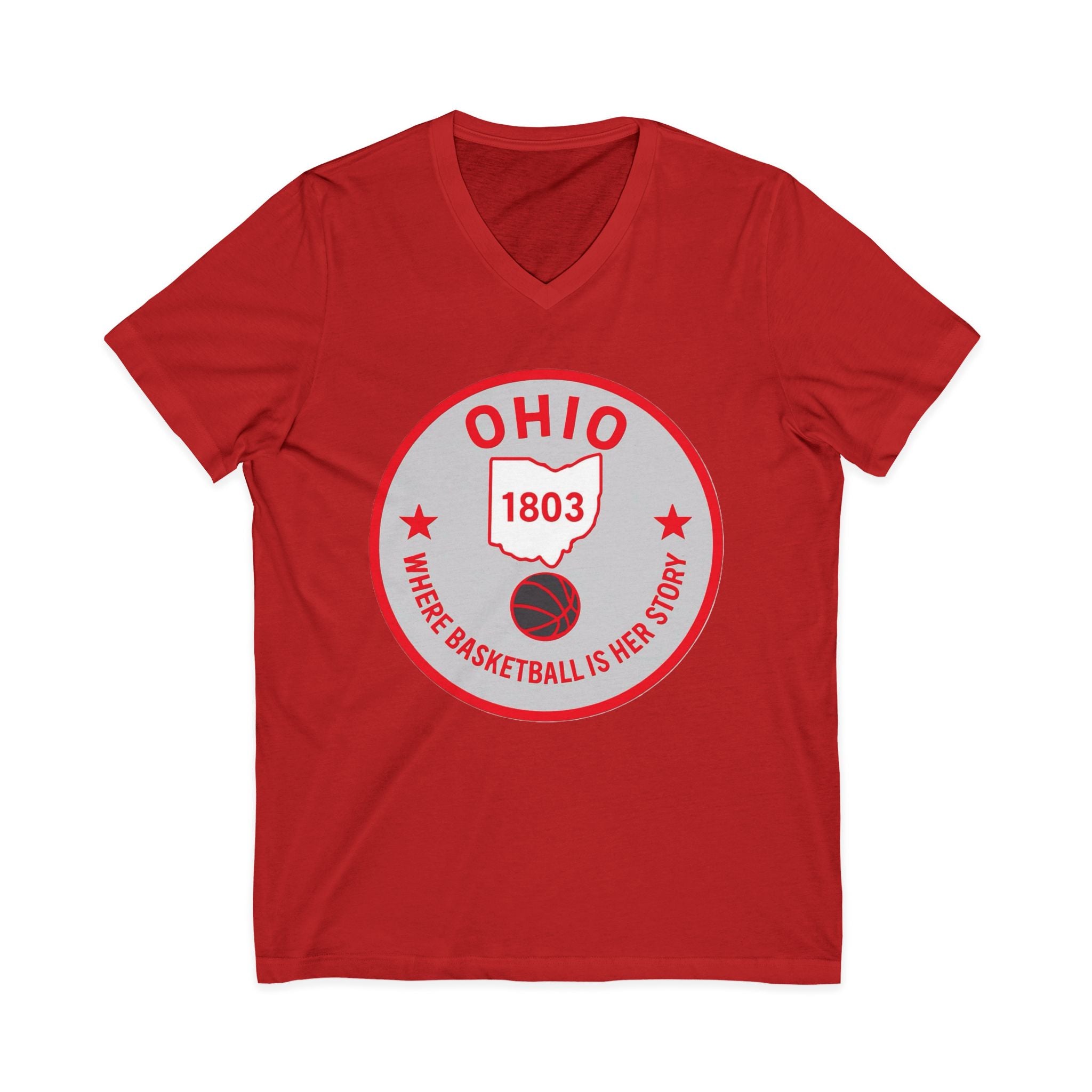 Ohio Basketball State Tee — "Where Basketball Is Her Story" V‑Neck