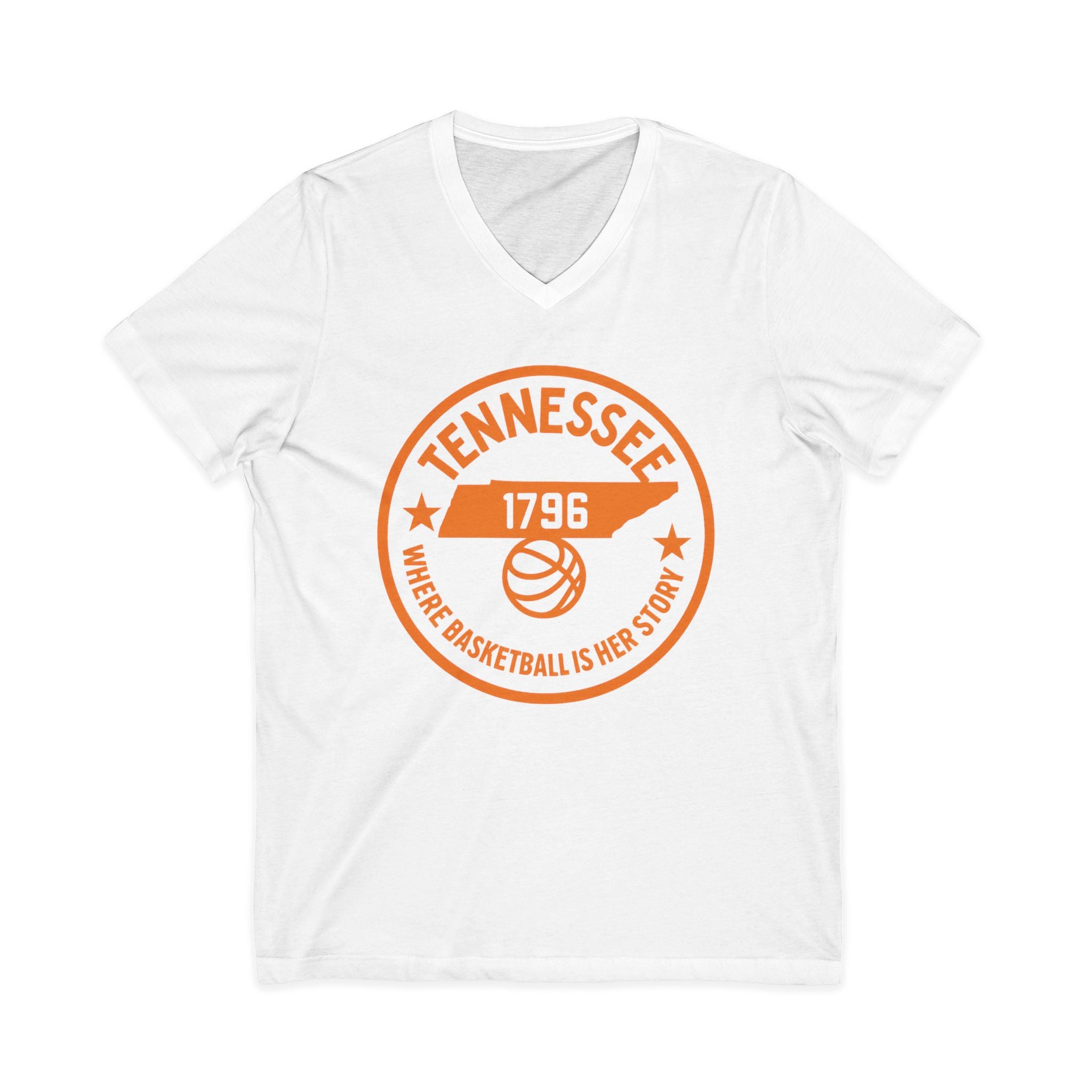 Tennessee Basketball V-Neck Tee — "Where Basketball Is Her Story"