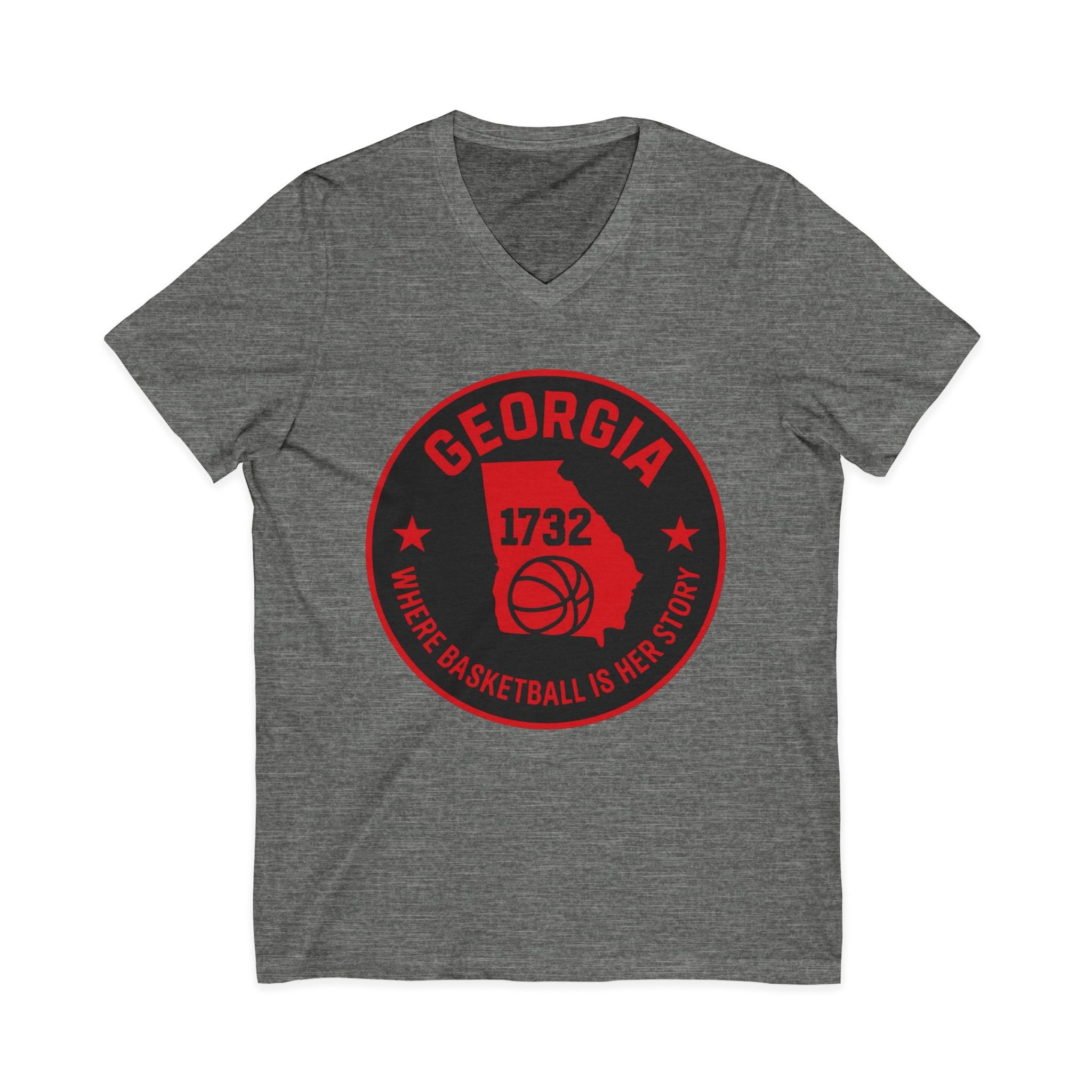 Georgia Basketball State Tee – '1732' Vintage Round Logo V‑Neck