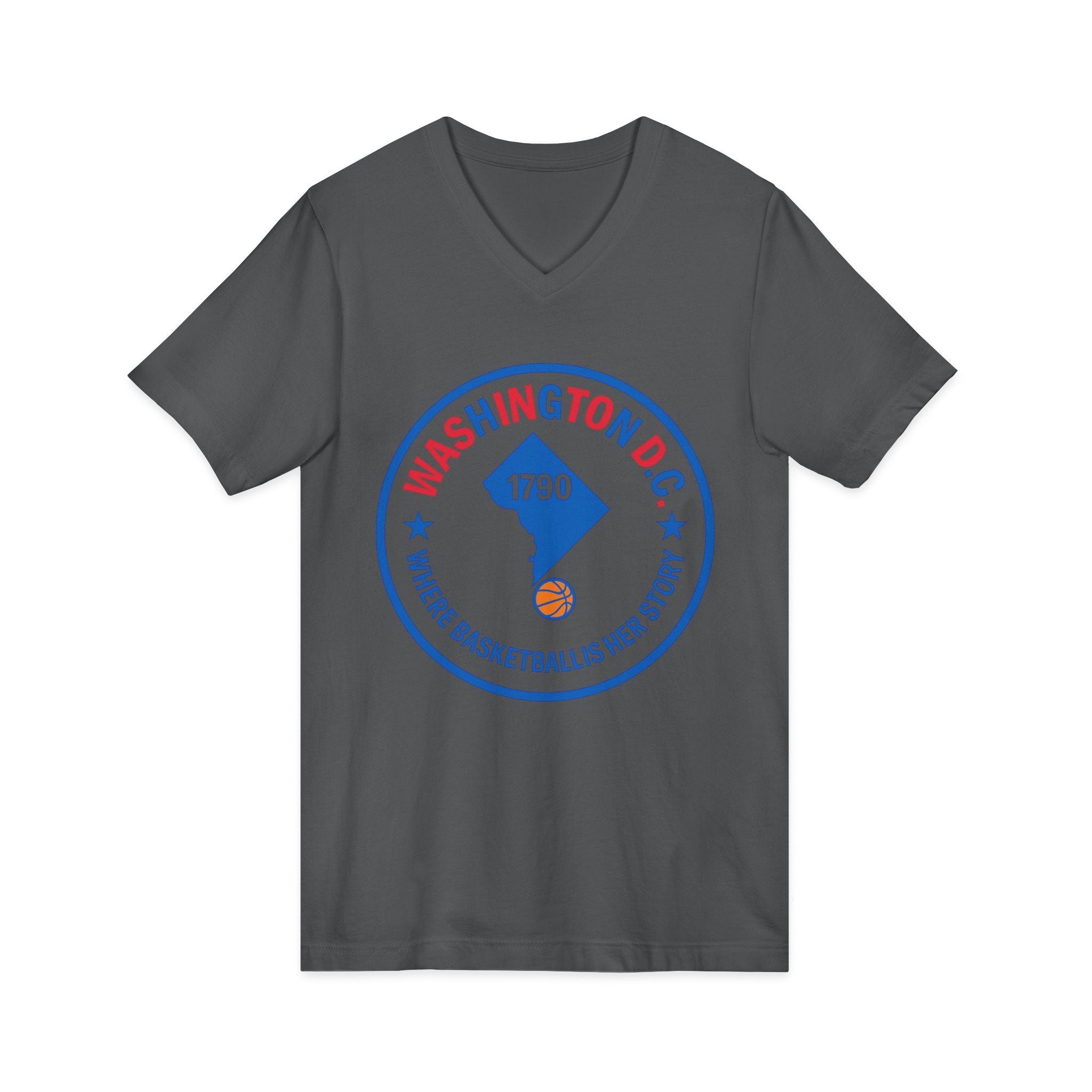 Washington D.C. Basketball Logo V-Neck Tee — "Where Basketball Is Her Sport"