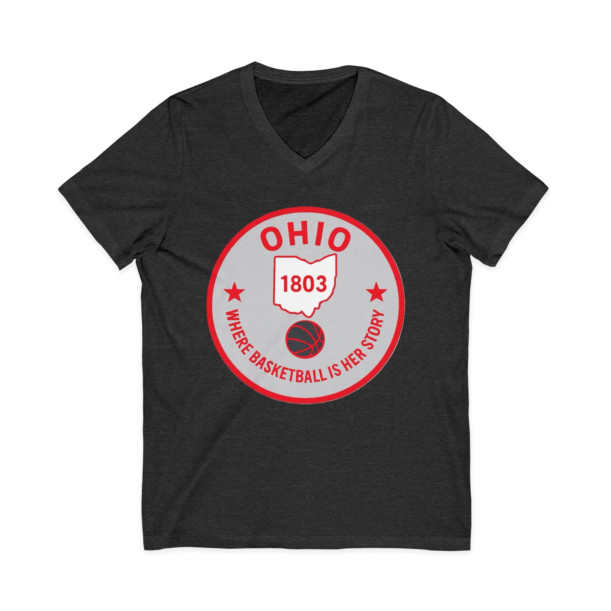 Ohio Basketball State Tee — "Where Basketball Is Her Story" V‑Neck