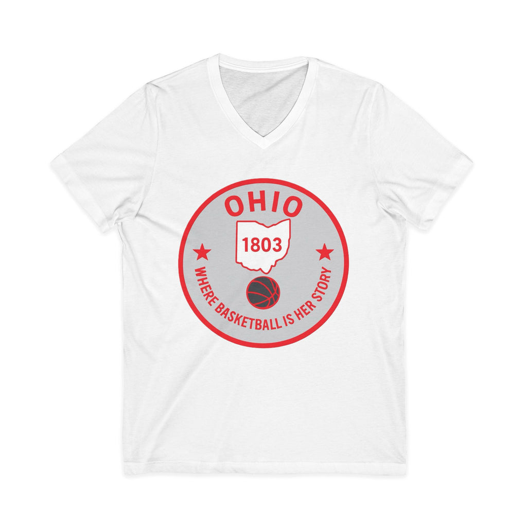 Ohio Basketball State Tee — "Where Basketball Is Her Story" V‑Neck