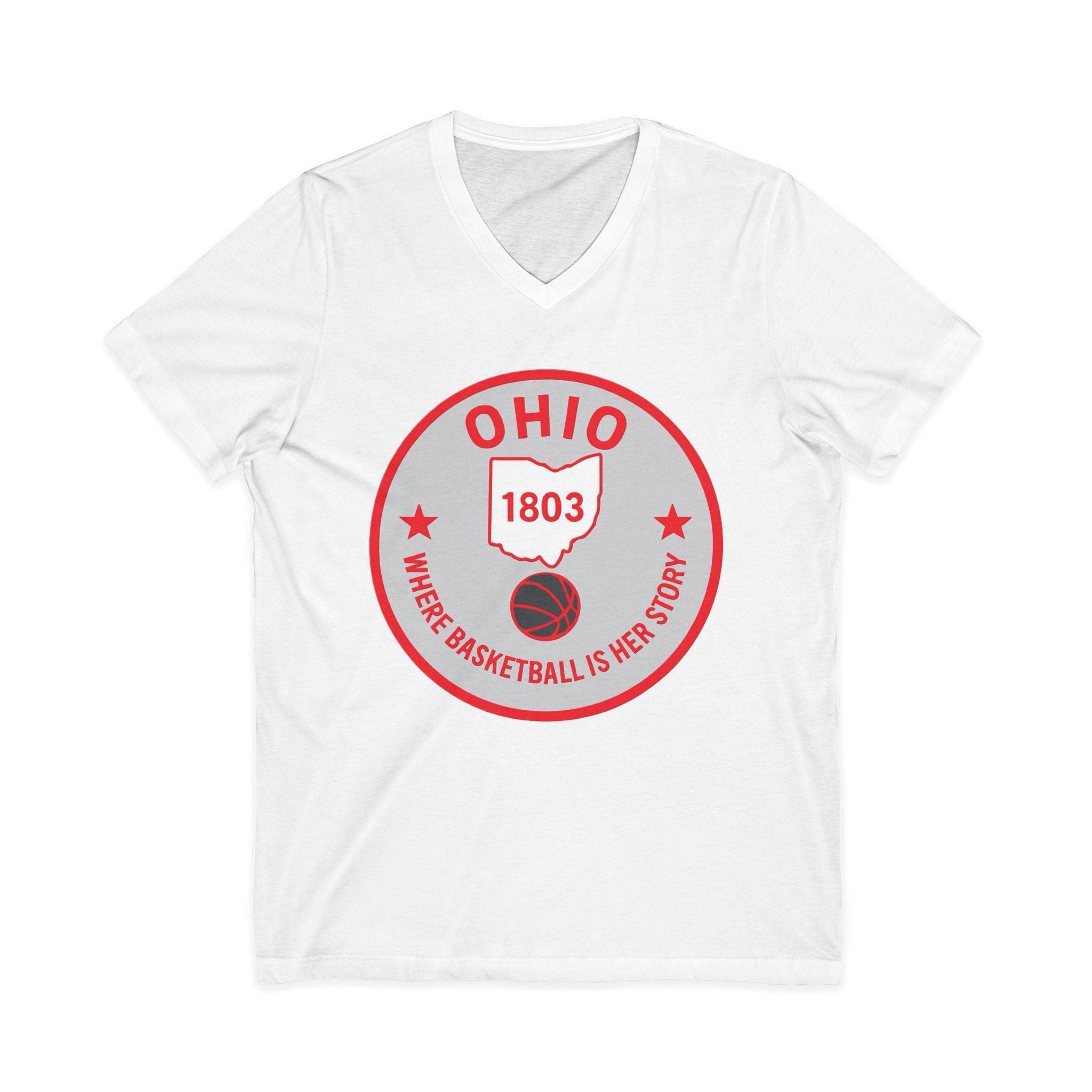 Ohio Basketball State Tee — "Where Basketball Is Her Story" V‑Neck