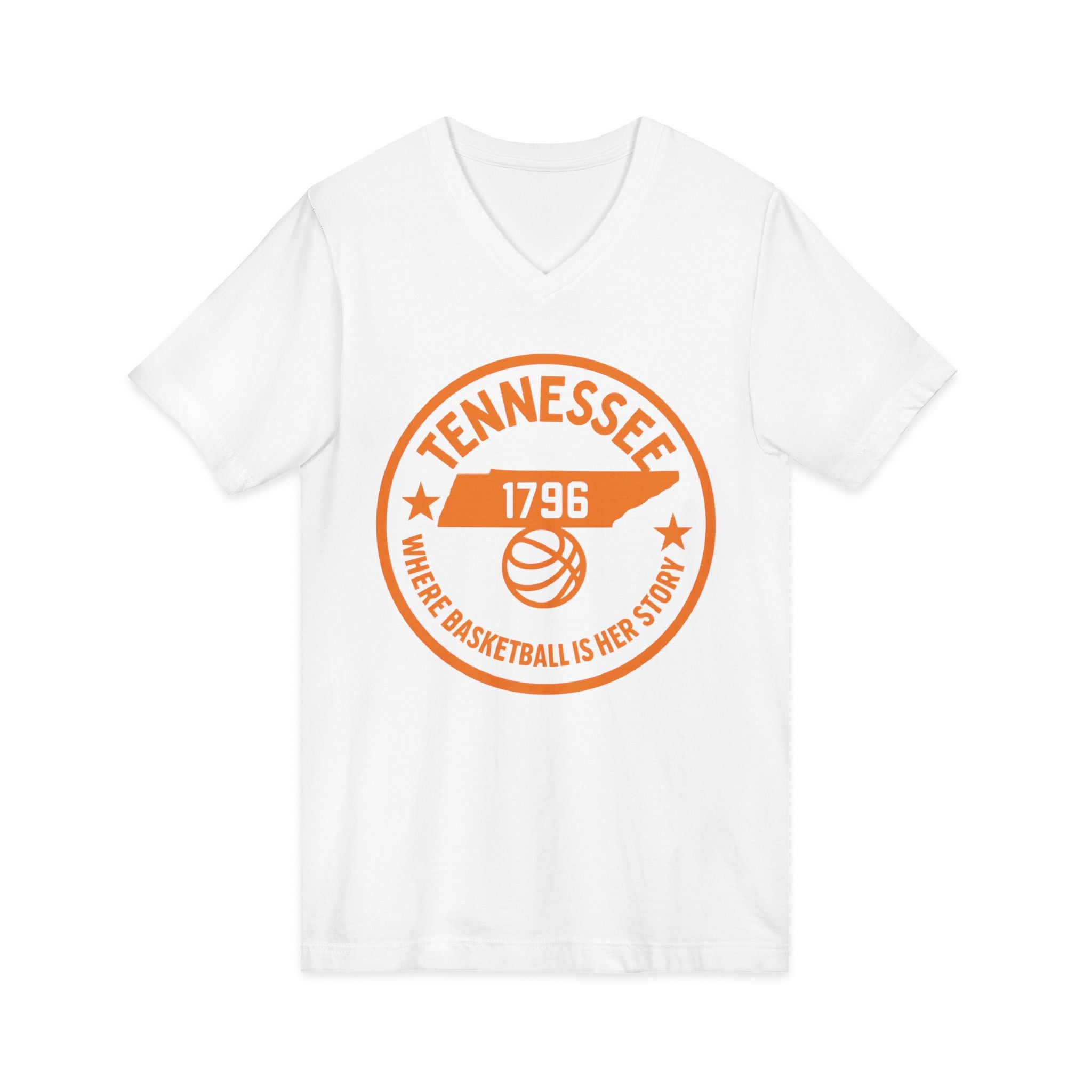 Tennessee Basketball V-Neck Tee — "Where Basketball Is Her Story"