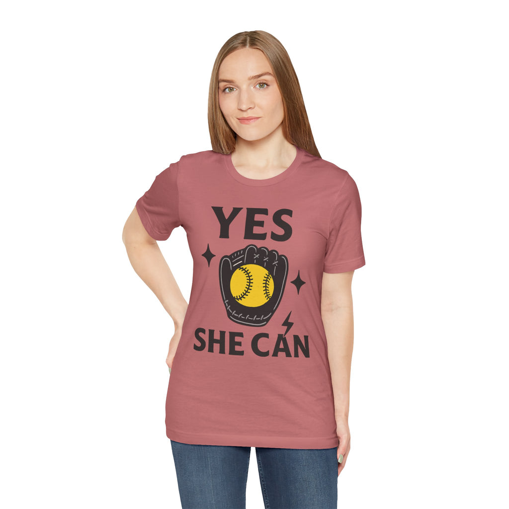 Yes, She Can Softball Unisex Tee