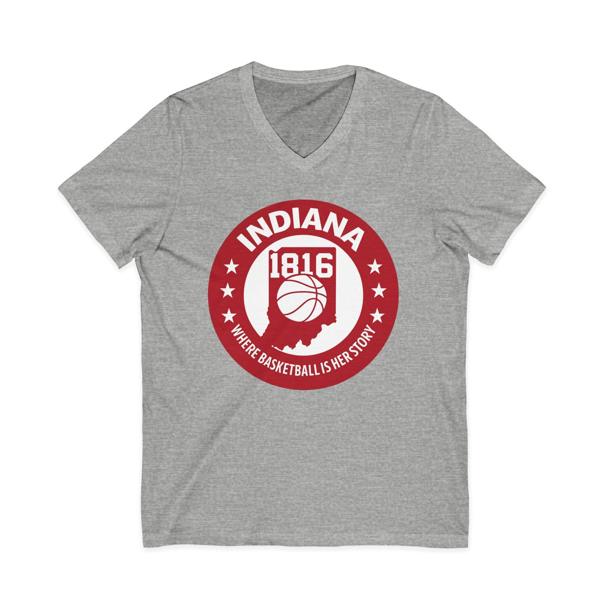Indiana 1816 Basketball State Tee — Where Basketball Is Her Story V-Neck