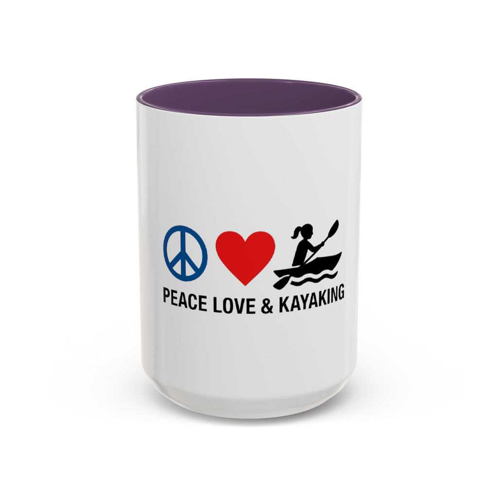 Peace Love & Kayaking Accent Coffee Mug — Kayaker Gift, 11/15oz