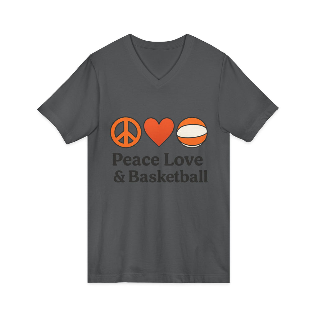 Peace Love & Basketball V-Neck Tee — Basketball Fan Graphic Shirt