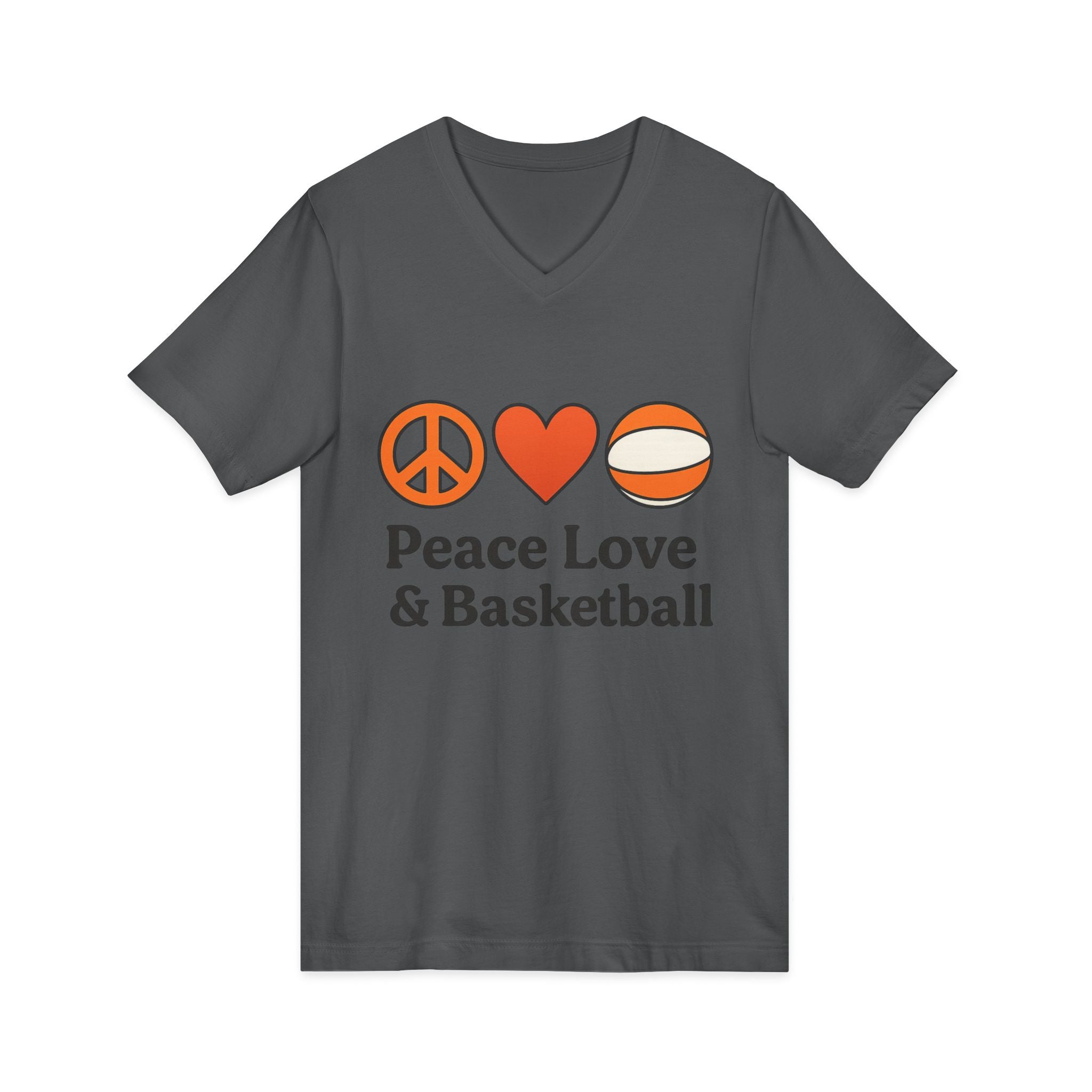 Peace Love & Basketball V-Neck Tee — Basketball Fan Graphic Shirt