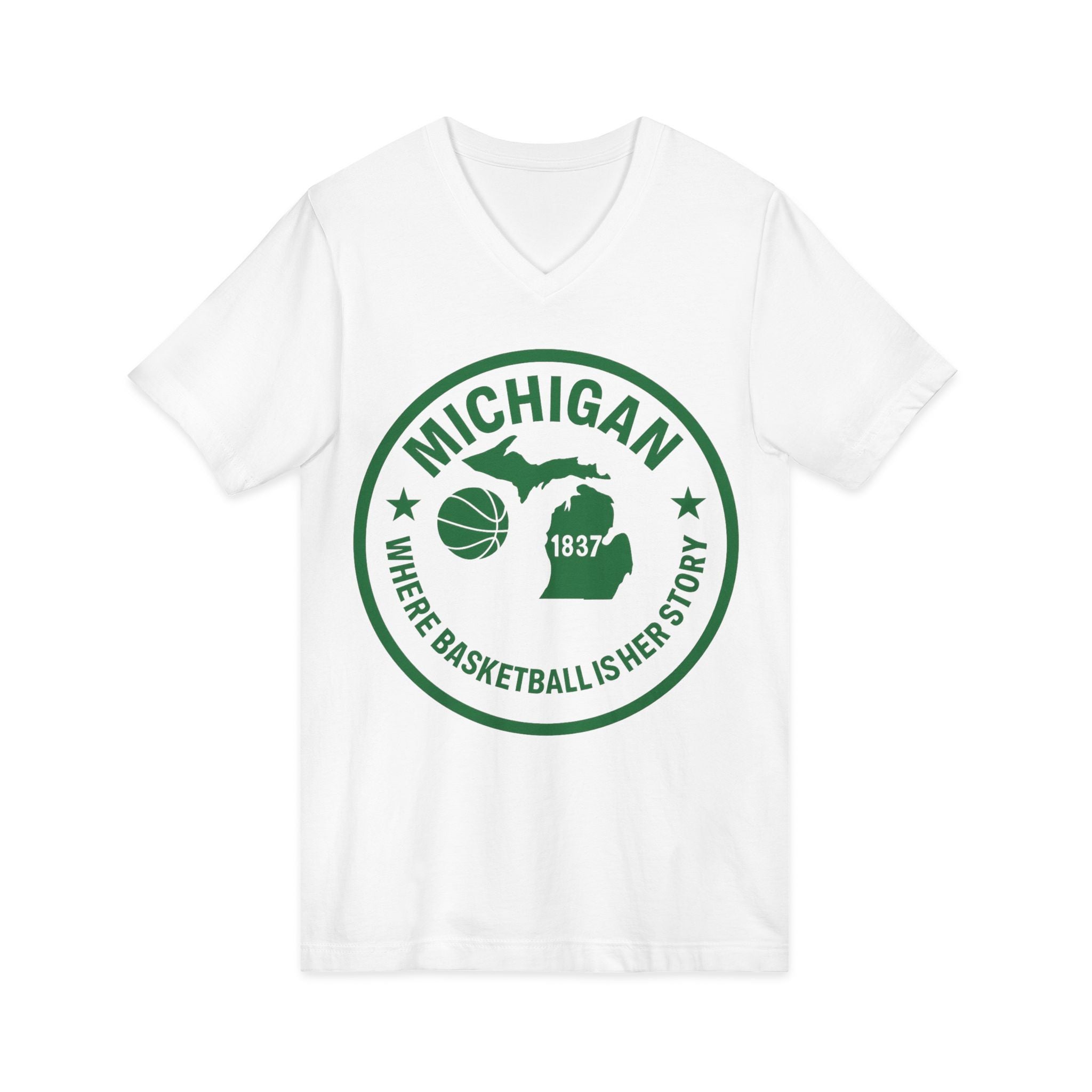 Michigan Basketball Tee - 'Where Basketball Is History' Vintage State Logo V-Neck